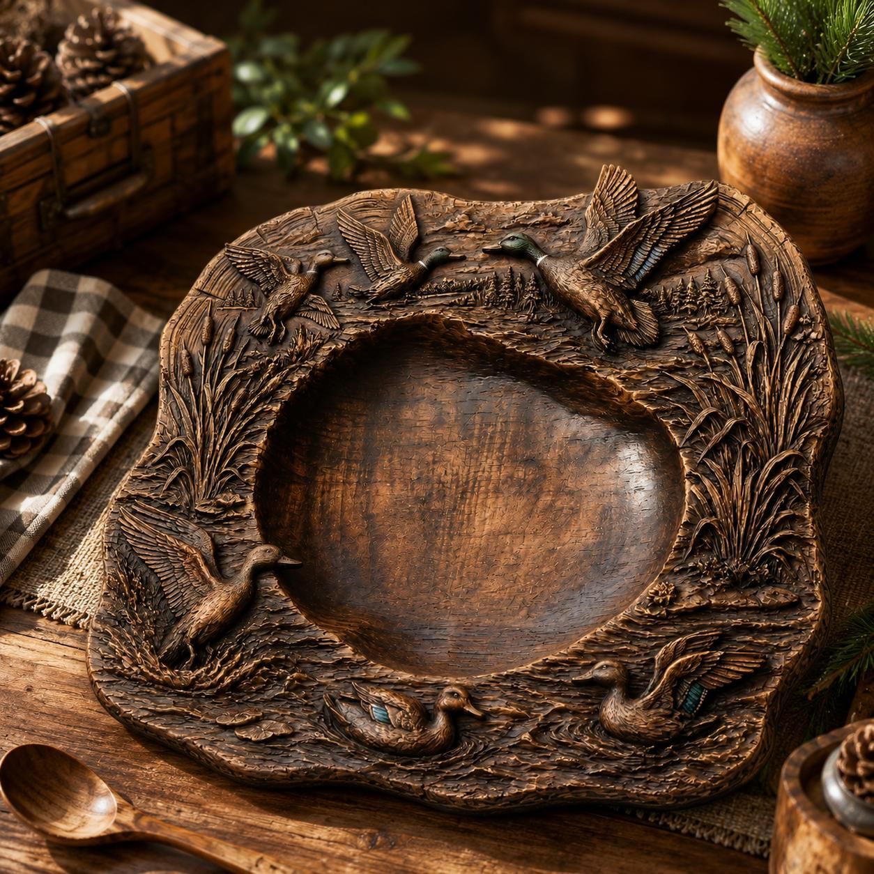 Mallard Ducks Live-Edge Marsh Platter Bas-Relief STL bas-relief STL — view 5