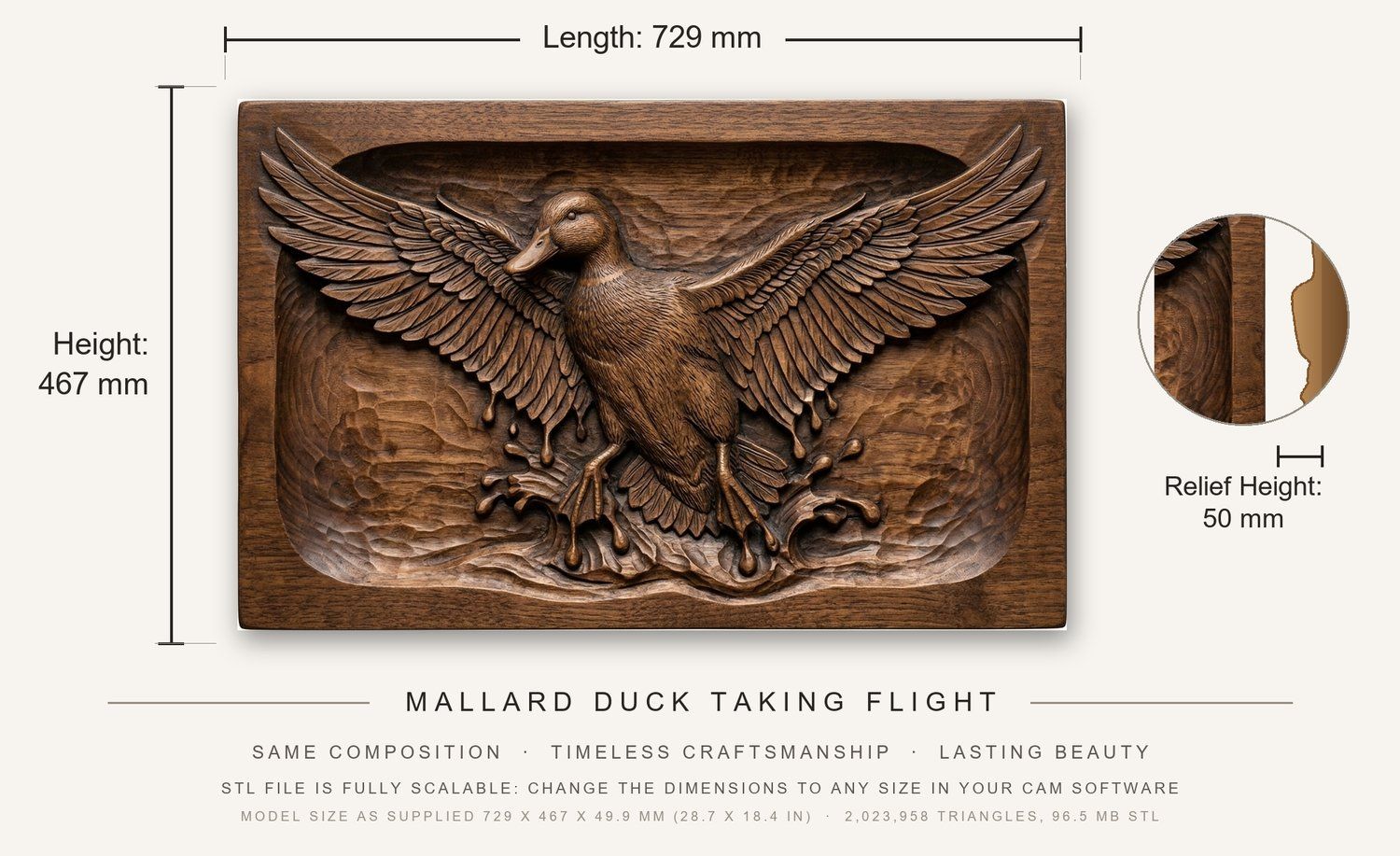 Mallard Duck Taking Flight CNC Relief STL bas-relief STL — view 3