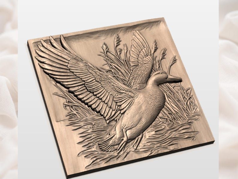 Mallard Duck Landing on Water Bas-Relief STL for CNC bas-relief STL — view 2