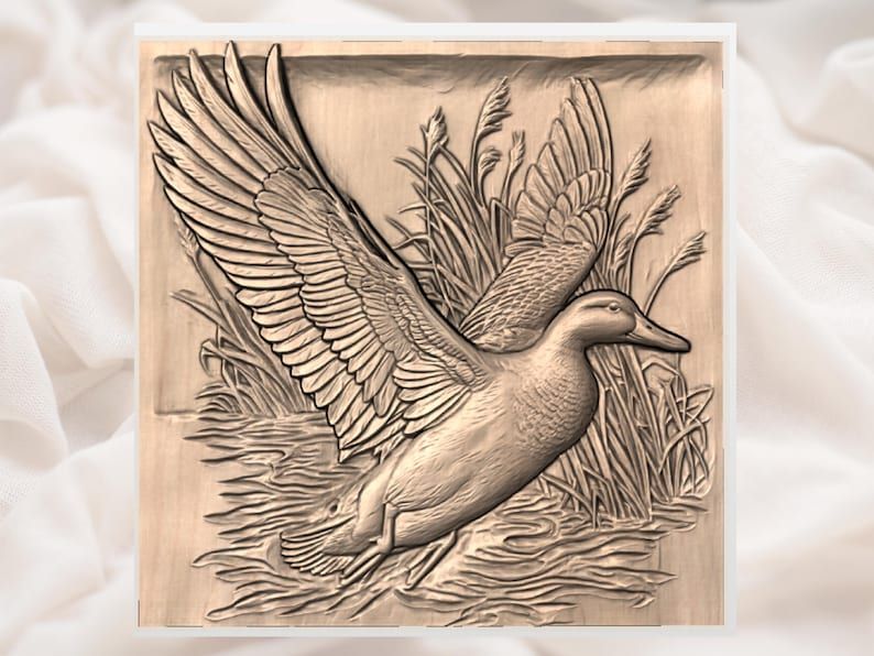 Mallard Duck Landing on Water Bas-Relief STL for CNC bas-relief STL — view 3