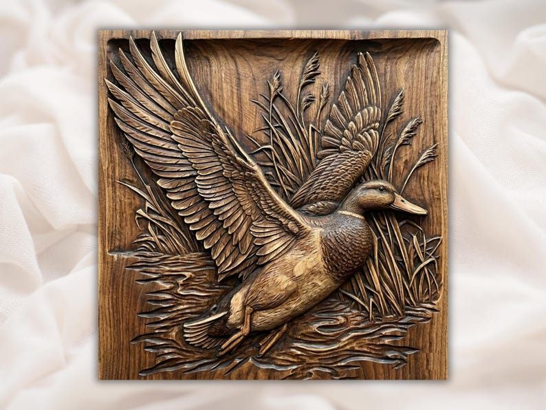 Mallard Duck Landing on Water Bas-Relief STL for CNC bas-relief STL design