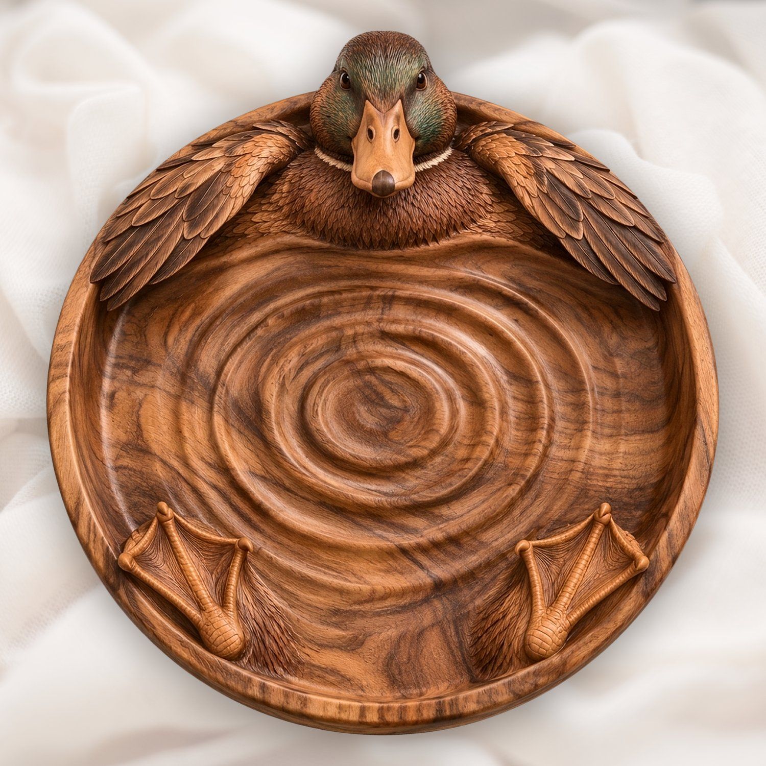 Mallard Duck Water Ripple Bathing Tray CNC Relief STL | Wildlife Wood