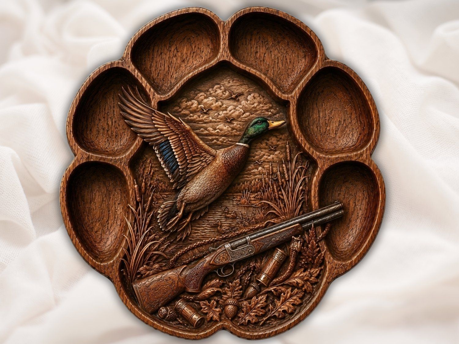 Mallard Duck Waterfowl Hunting Scene Paw Print CNC Relief STL bas-relief STL — view 2