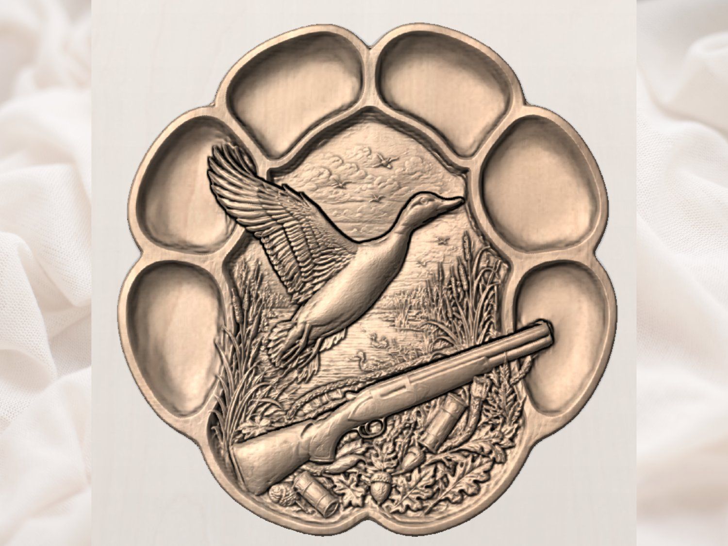 Mallard Duck Waterfowl Hunting Scene Paw Print CNC Relief STL bas-relief STL — view 3
