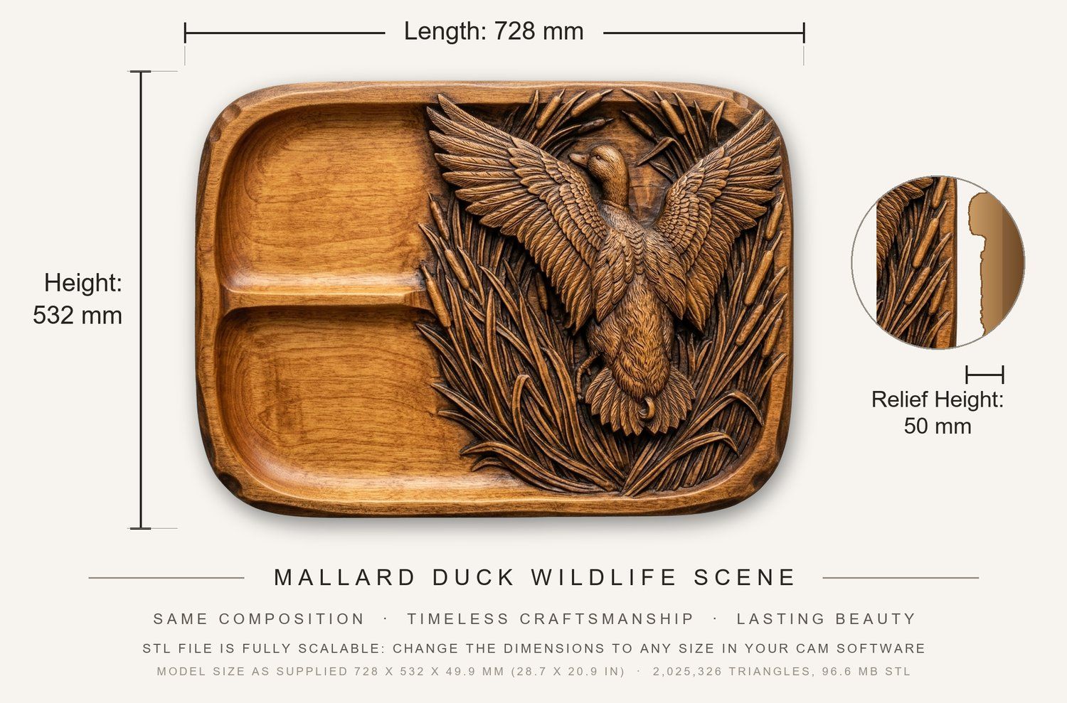 Valet Tray Mallard Duck Wildlife Scene CNC Relief STL bas-relief STL — view 3