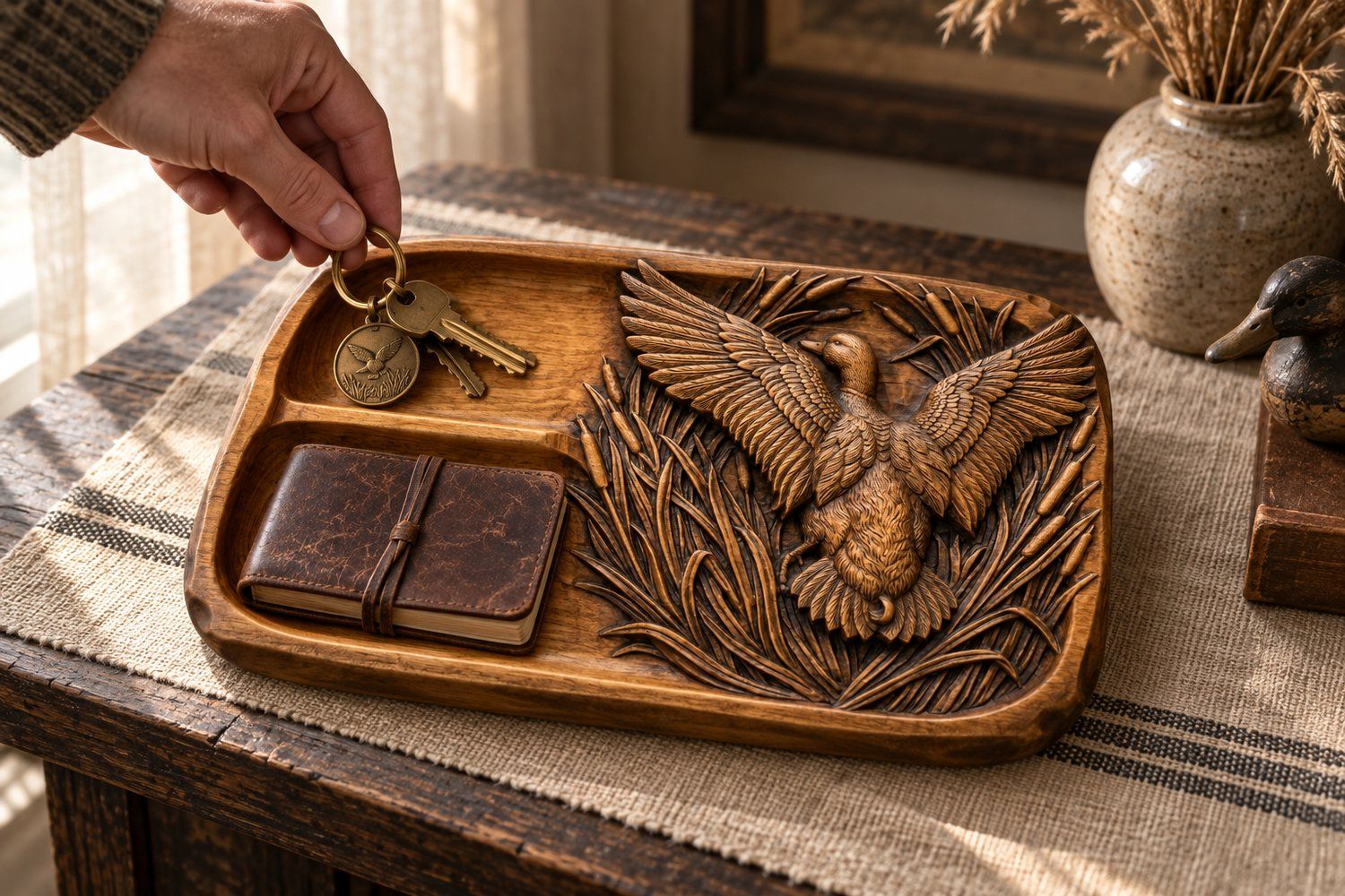 Valet Tray Mallard Duck Wildlife Scene CNC Relief STL bas-relief STL design