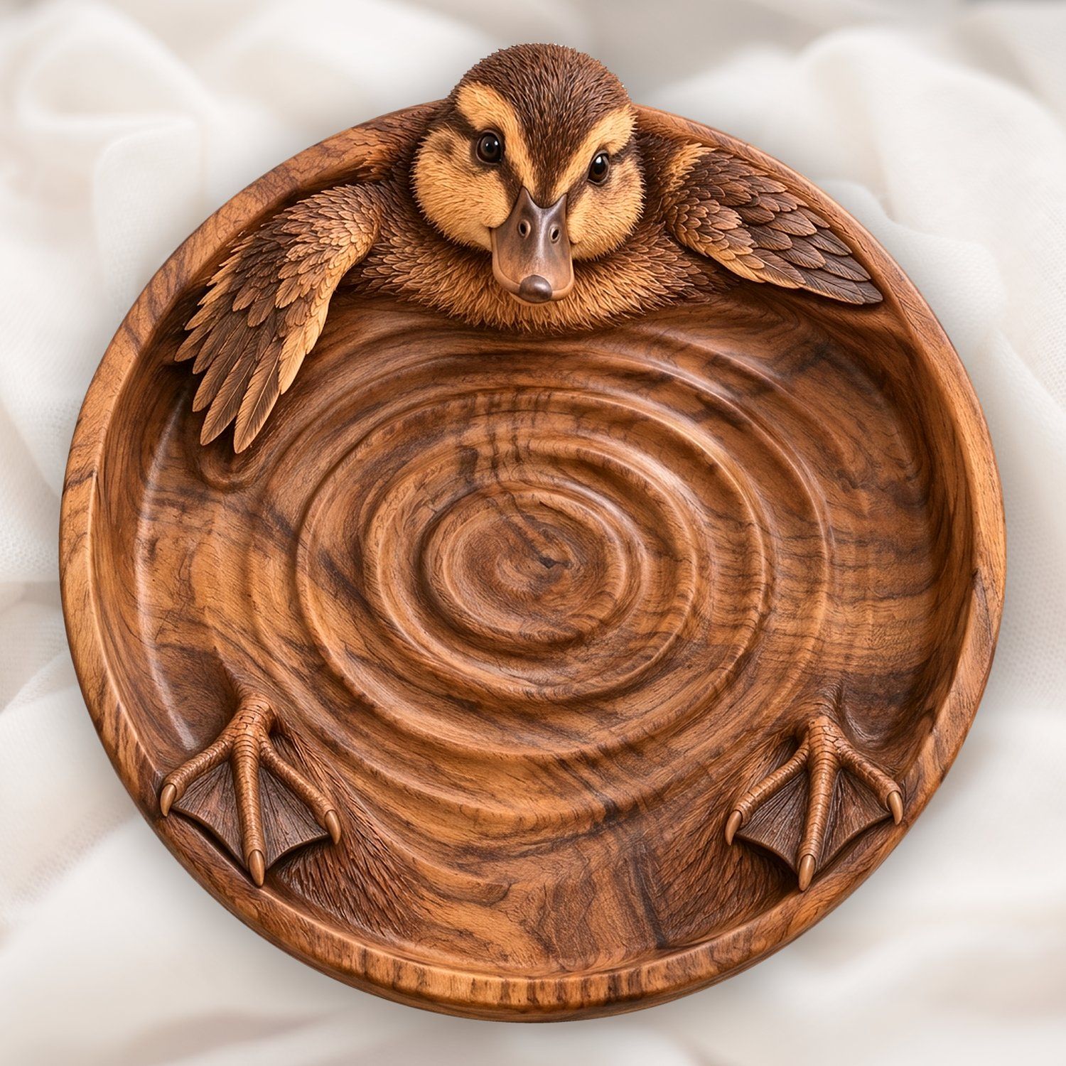 Mallard Duckling Walnut Tray CNC Relief STL | Wildlife Wood Carving De