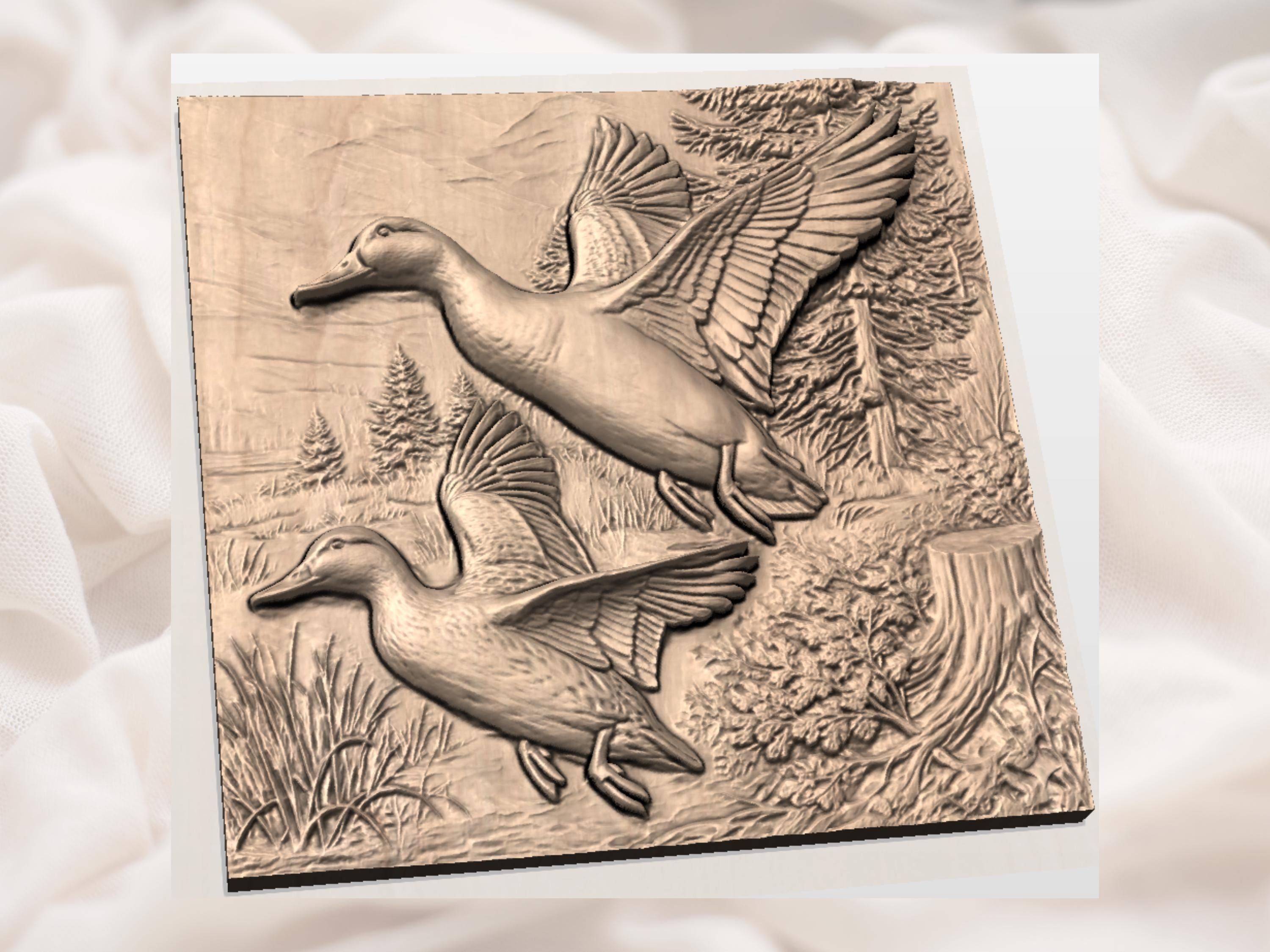 Two Mallard Ducks Flushing From the Marsh Bas-Relief STL bas-relief STL — view 2