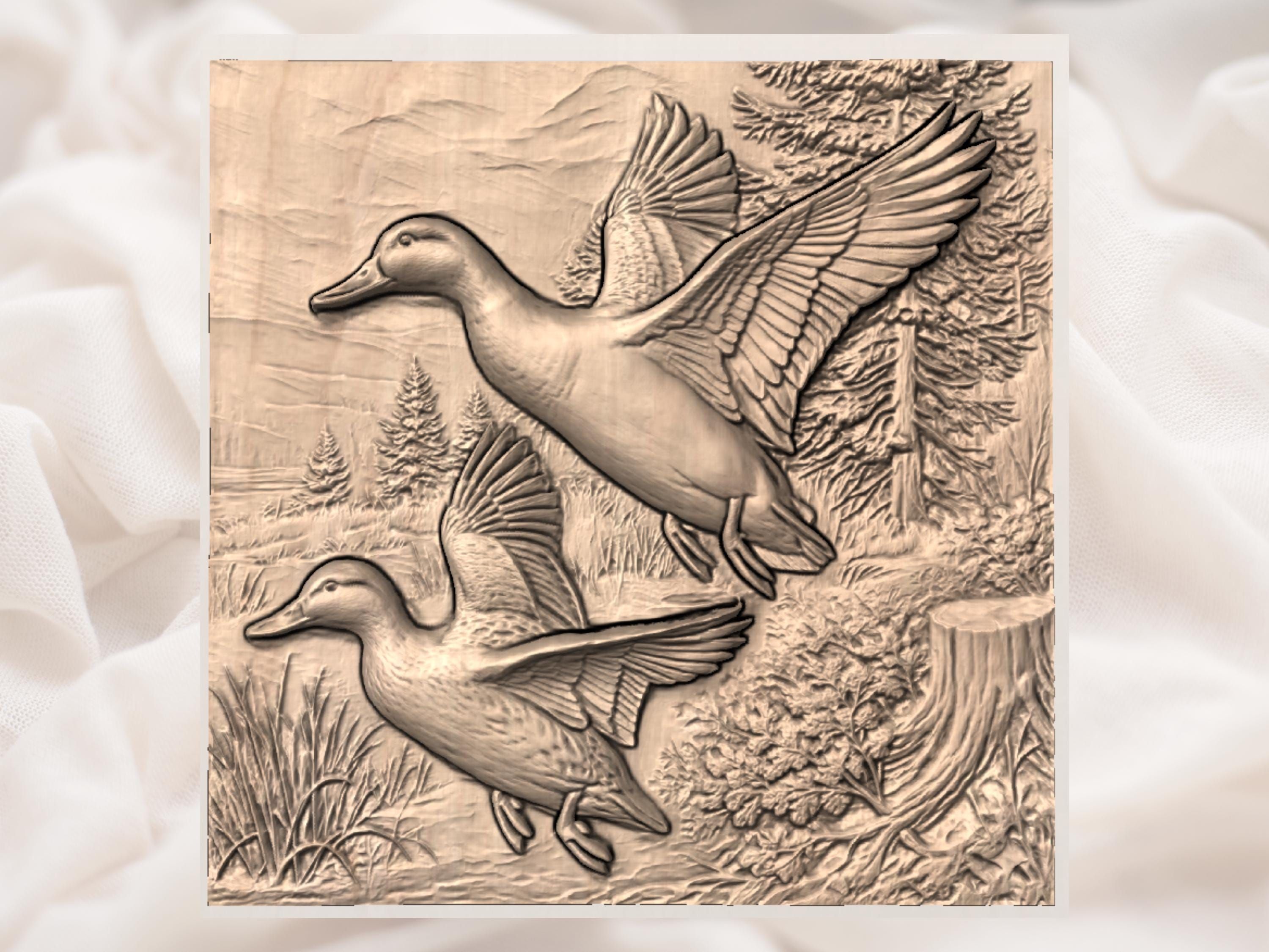 Two Mallard Ducks Flushing From the Marsh Bas-Relief STL bas-relief STL — view 3