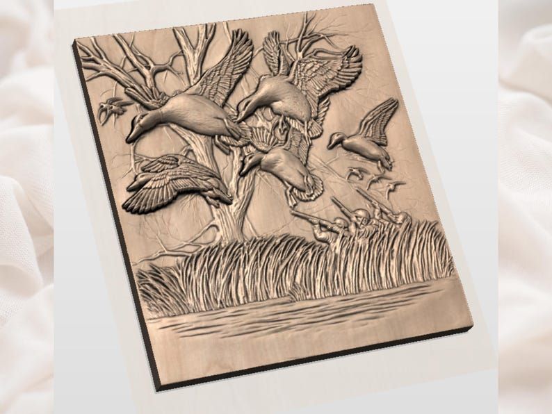 Mallard Ducks Flushing Over the Marsh Bas-Relief STL bas-relief STL — view 2