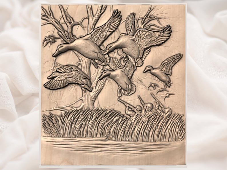 Mallard Ducks Flushing Over the Marsh Bas-Relief STL bas-relief STL — view 3