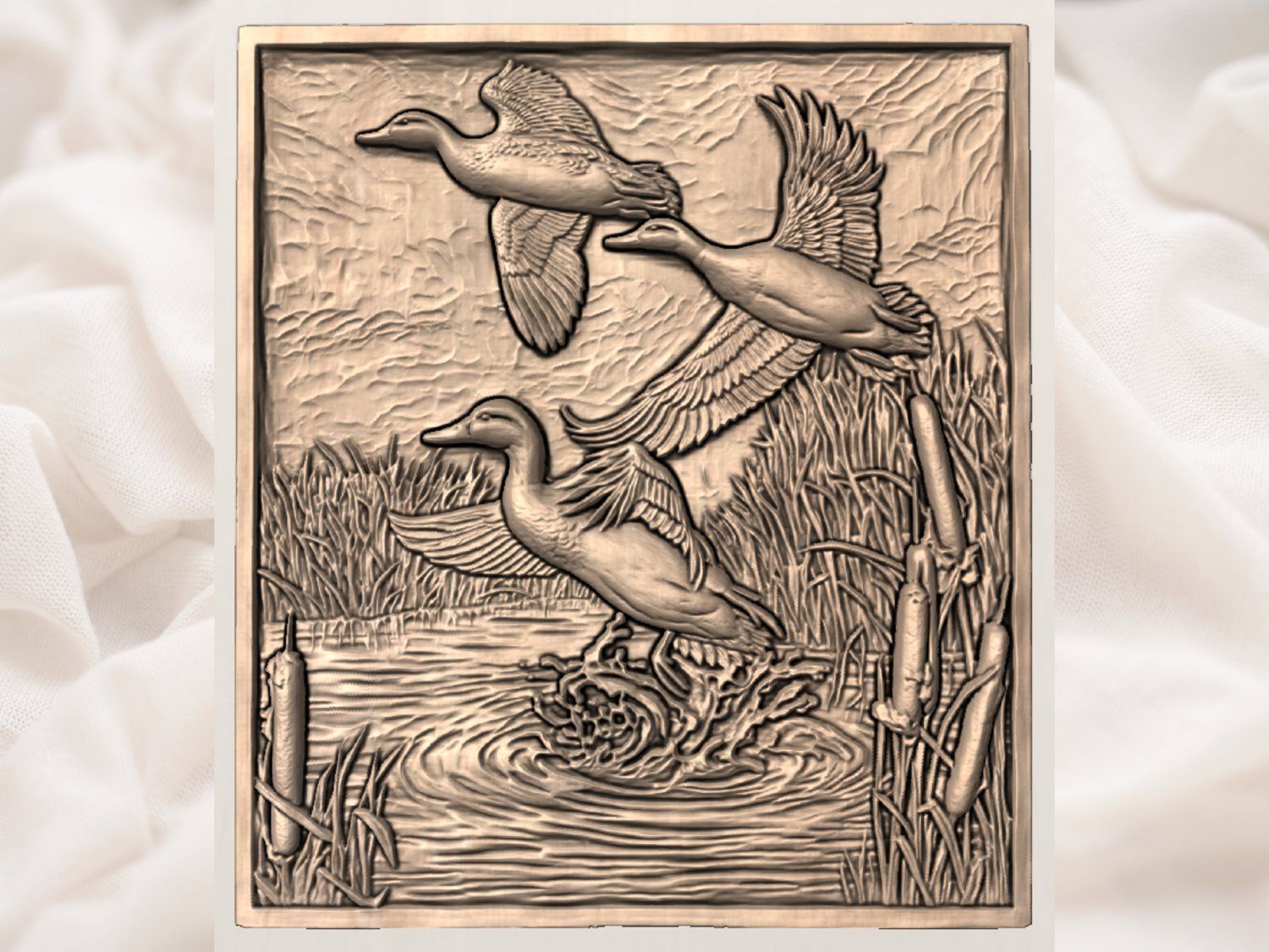 Mallard Ducks Flight Marsh Scene CNC Relief STL bas-relief STL — view 4