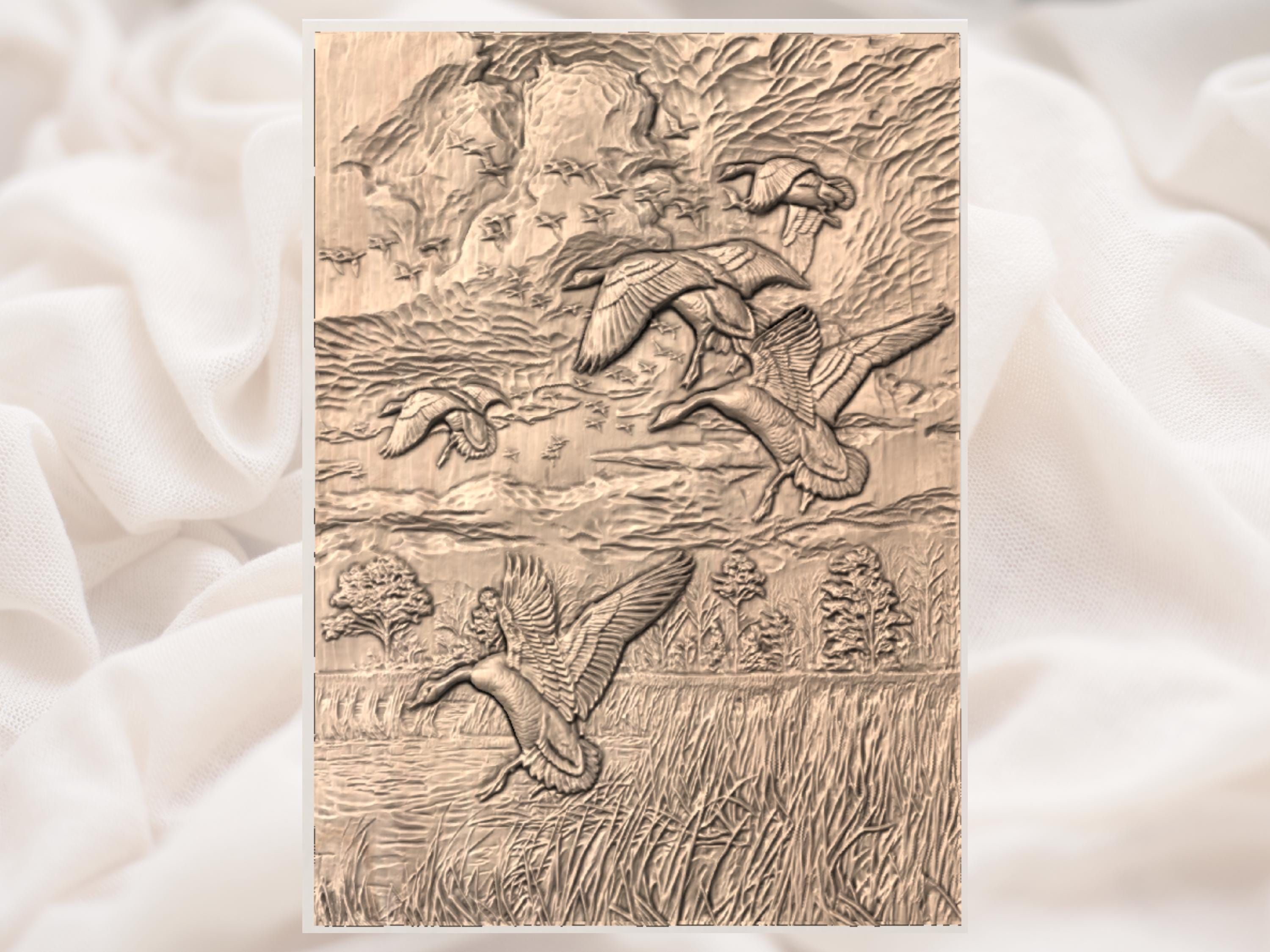 Canada Geese Flying Over the Marsh Bas-Relief STL bas-relief STL — view 2