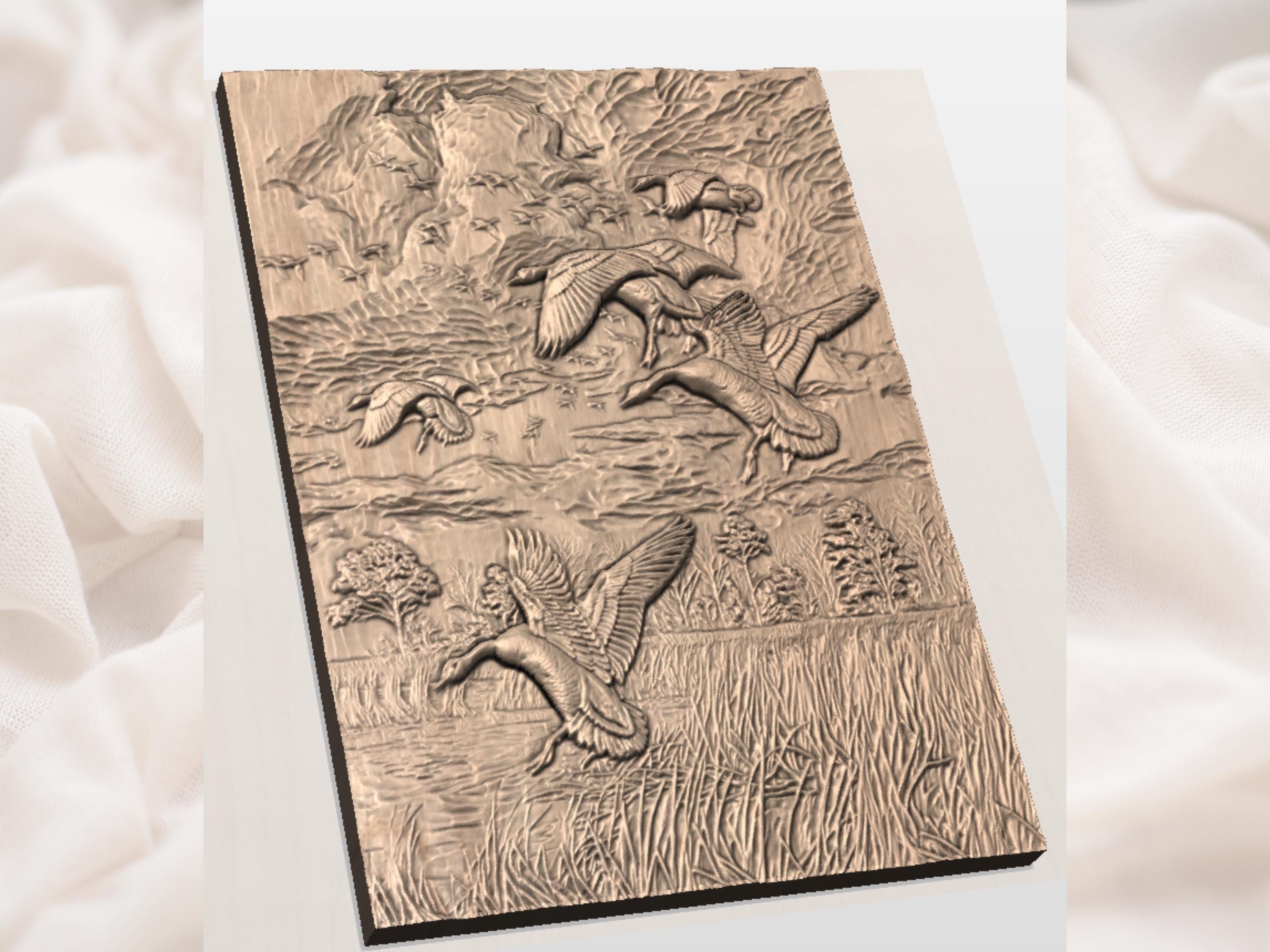 Canada Geese Flying Over the Marsh Bas-Relief STL bas-relief STL — view 3