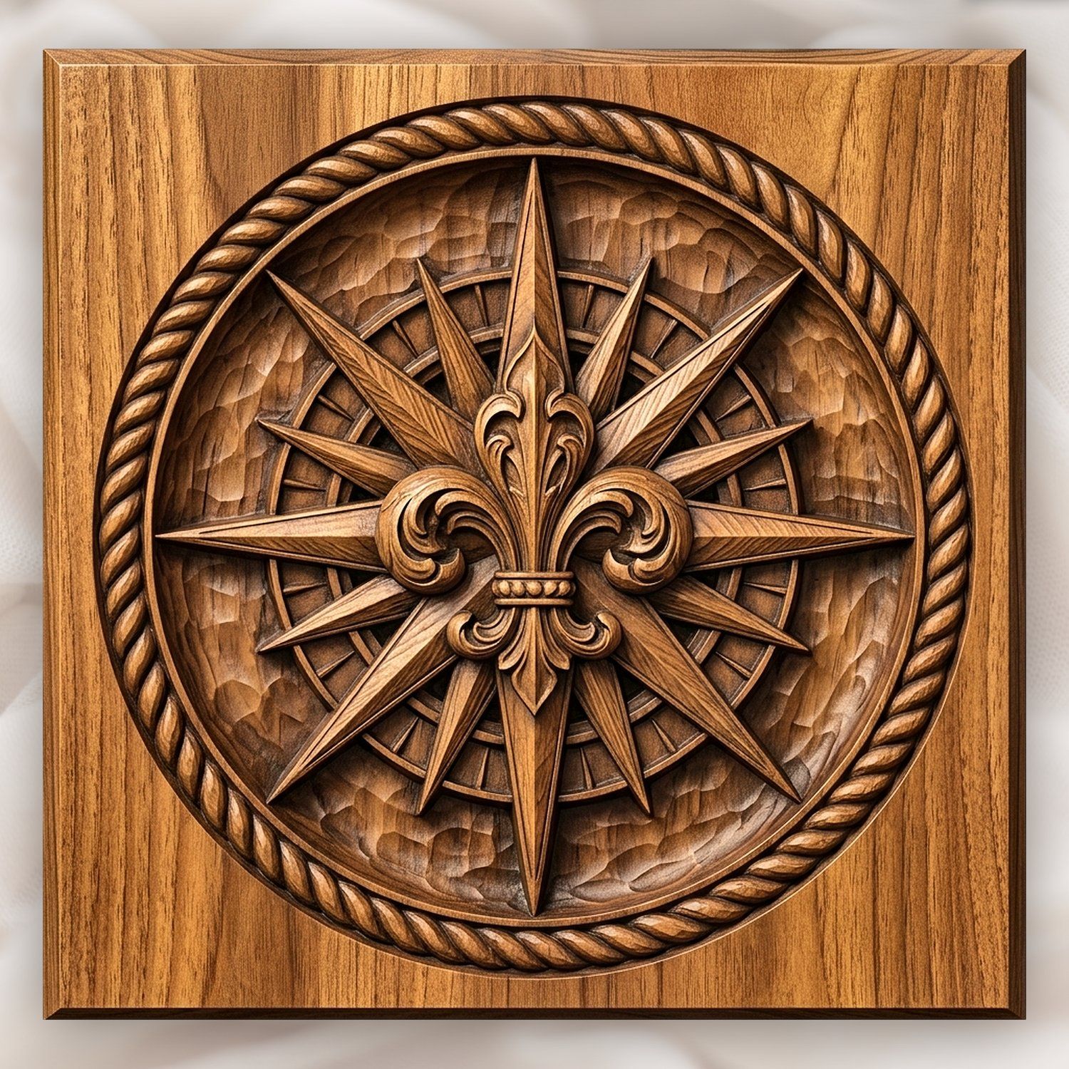 Maritime Compass Rose Fleur-de-lis CNC Relief STL bas-relief STL design
