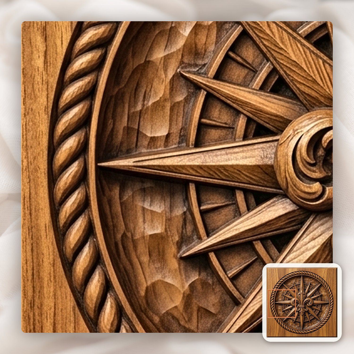 Maritime Compass Rose Fleur-de-lis CNC Relief STL bas-relief STL — view 11