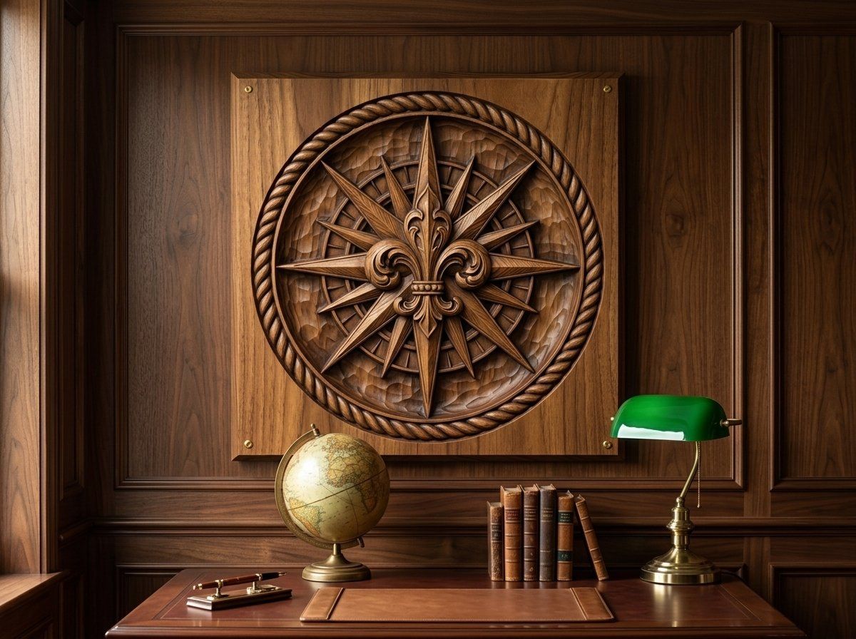 Maritime Compass Rose Fleur-de-lis CNC Relief STL bas-relief STL — view 12