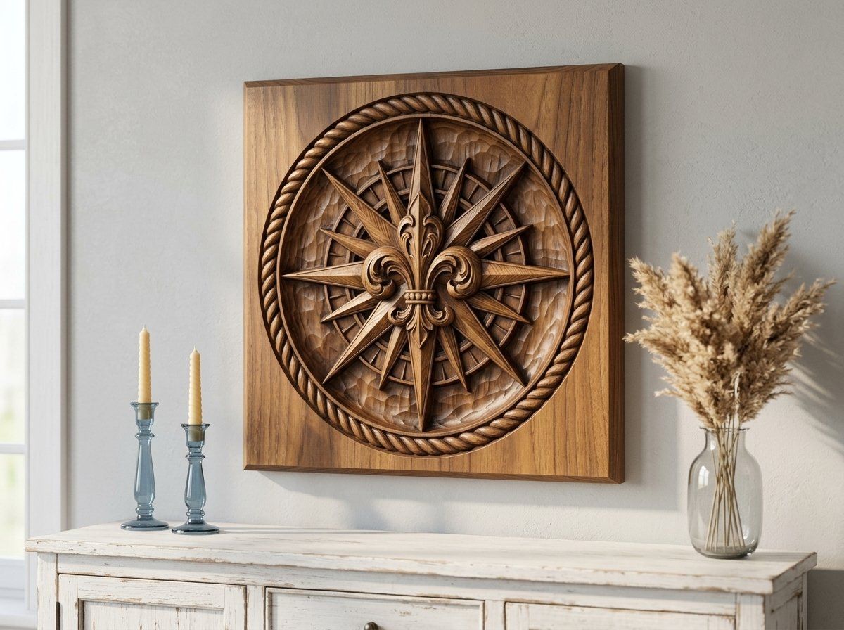 Maritime Compass Rose Fleur-de-lis CNC Relief STL bas-relief STL — view 13