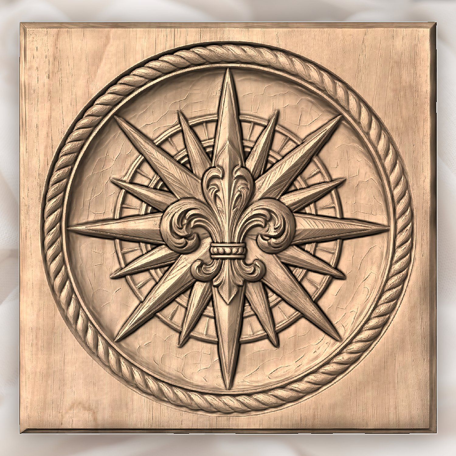 Maritime Compass Rose Fleur-de-lis CNC Relief STL bas-relief STL — view 4