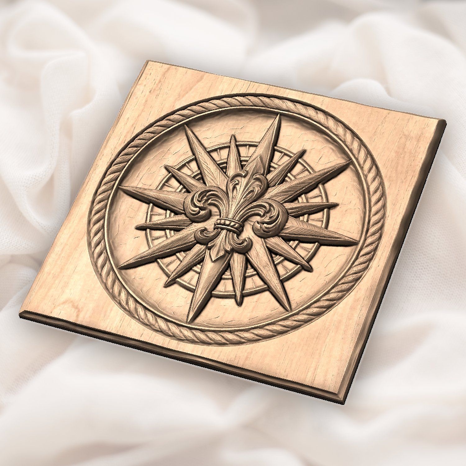 Maritime Compass Rose Fleur-de-lis CNC Relief STL bas-relief STL — view 5
