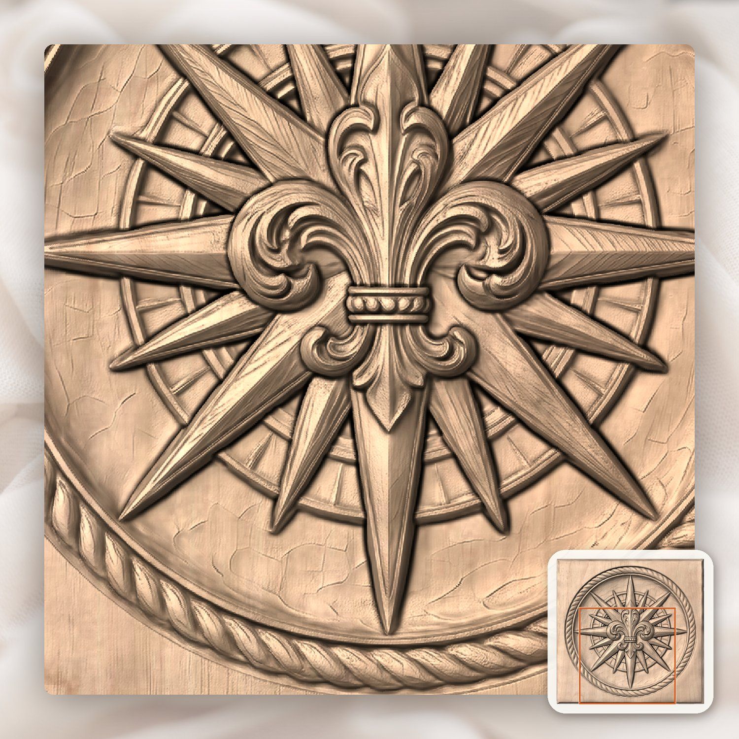 Maritime Compass Rose Fleur-de-lis CNC Relief STL bas-relief STL — view 9