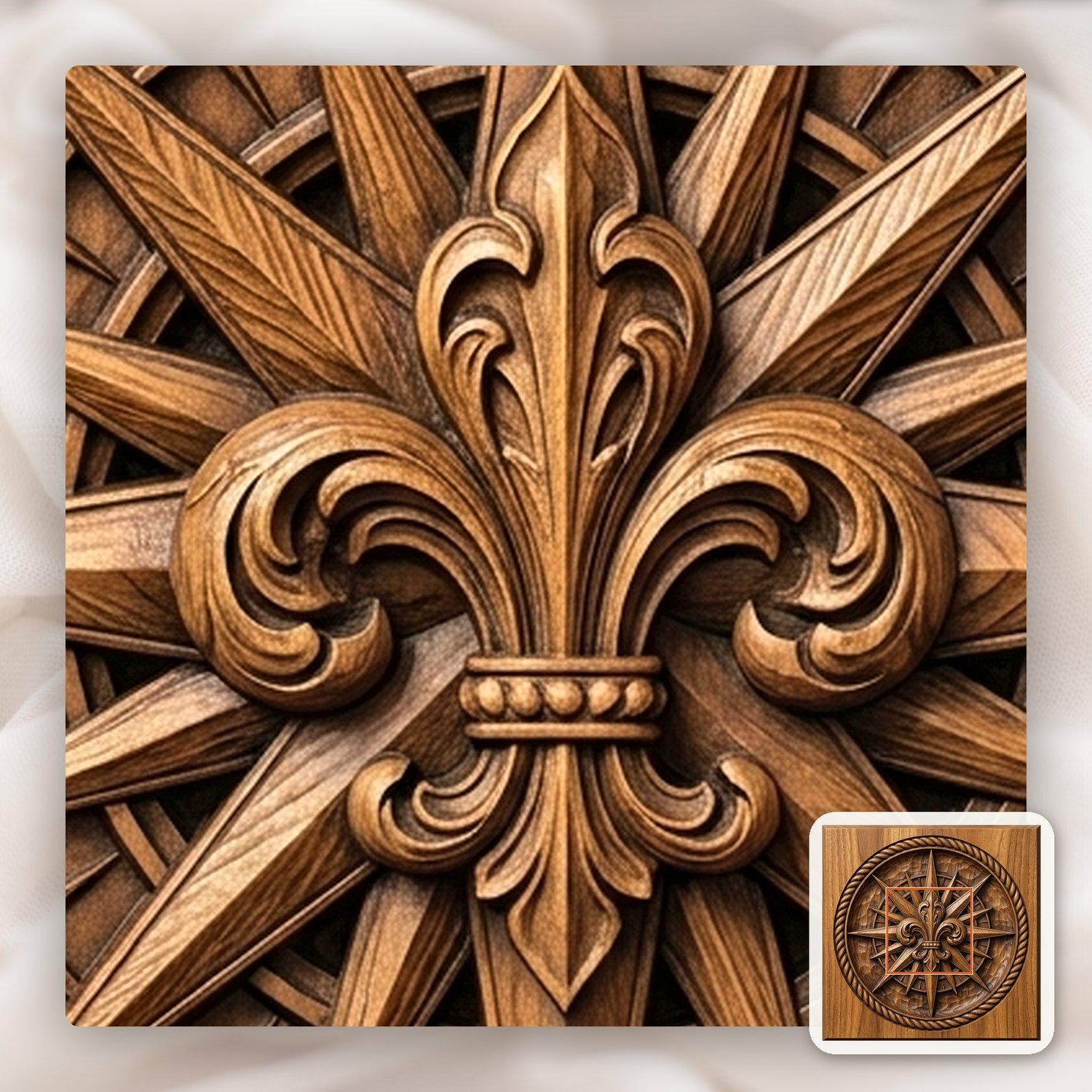 Maritime Compass Rose Fleur-de-lis CNC Relief STL bas-relief STL — view 10