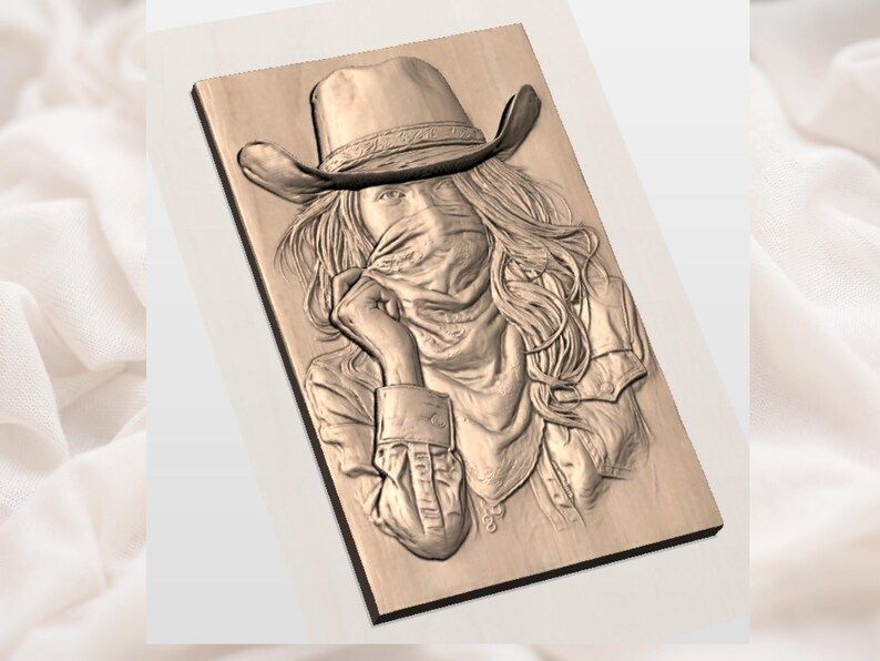 Masked Outlaw Cowgirl with Bandana 3D Relief STL bas-relief STL — view 3