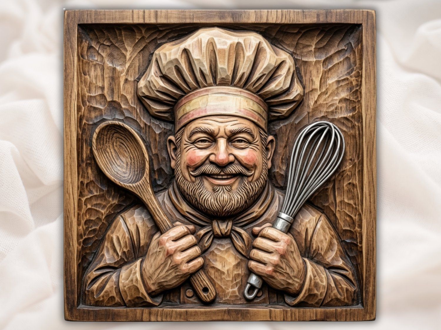 Master Chef Kitchen Wall Art Panel | Jovial Baker Restaurant Decor | Culinary Bas Relief for Aspire VCarve Pro Carveco ArtCAM — carved bas relief STL file for CNC