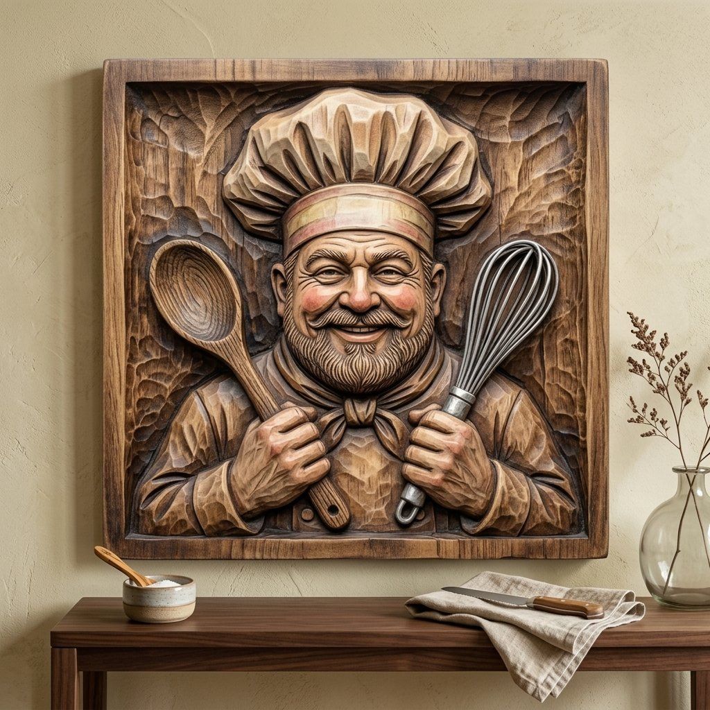 Master Chef Kitchen Wall Art Panel bas-relief STL — view 4