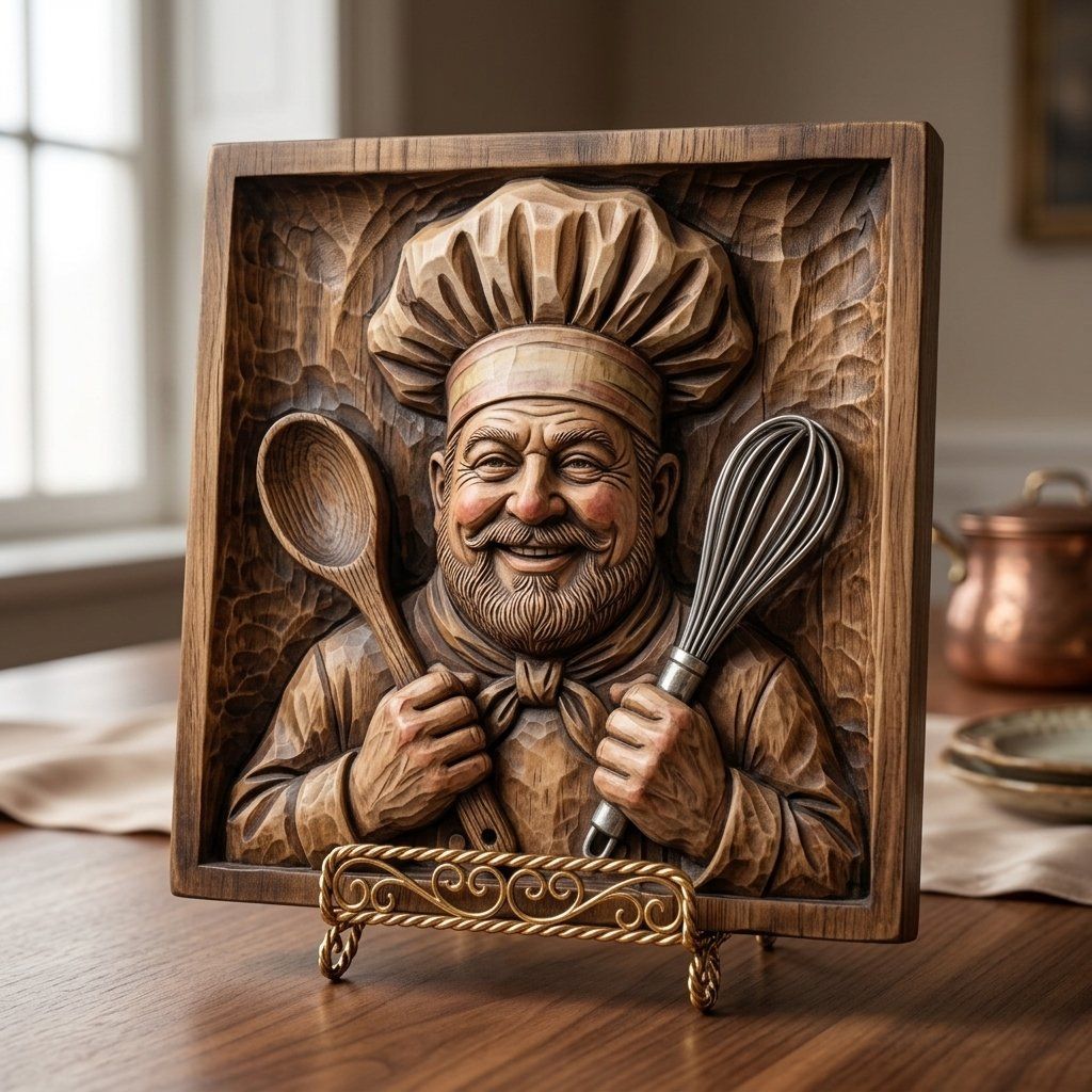 Master Chef Kitchen Wall Art Panel bas-relief STL — view 5