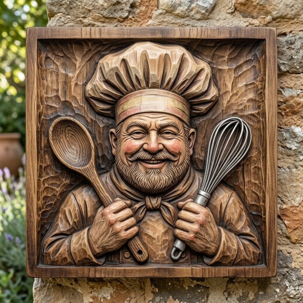 Master Chef Kitchen Wall Art Panel bas-relief STL — view 6