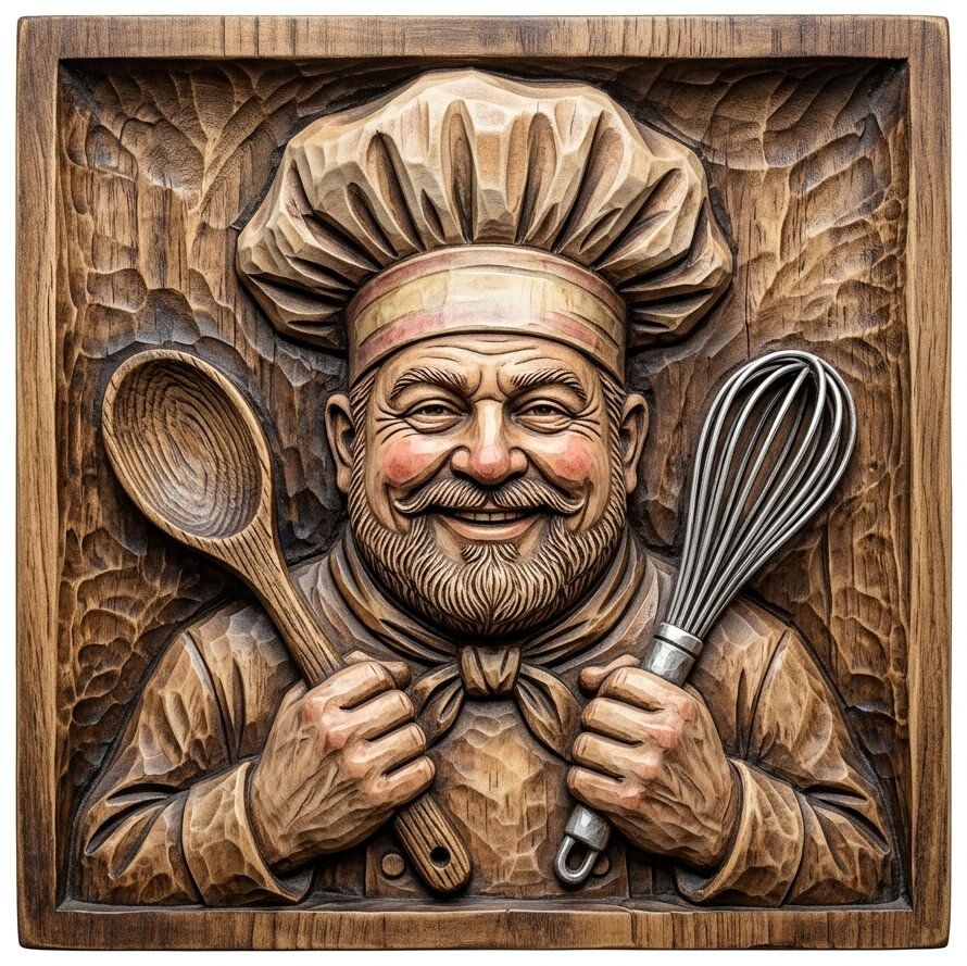 Master Chef Kitchen Wall Art Panel bas-relief STL — view 9
