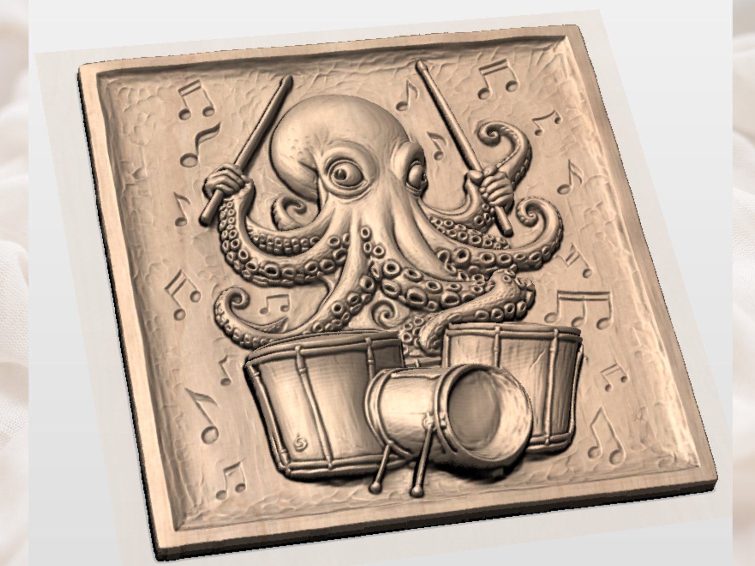 Master Musician Octopus Drummer CNC Relief STL bas-relief STL — view 2
