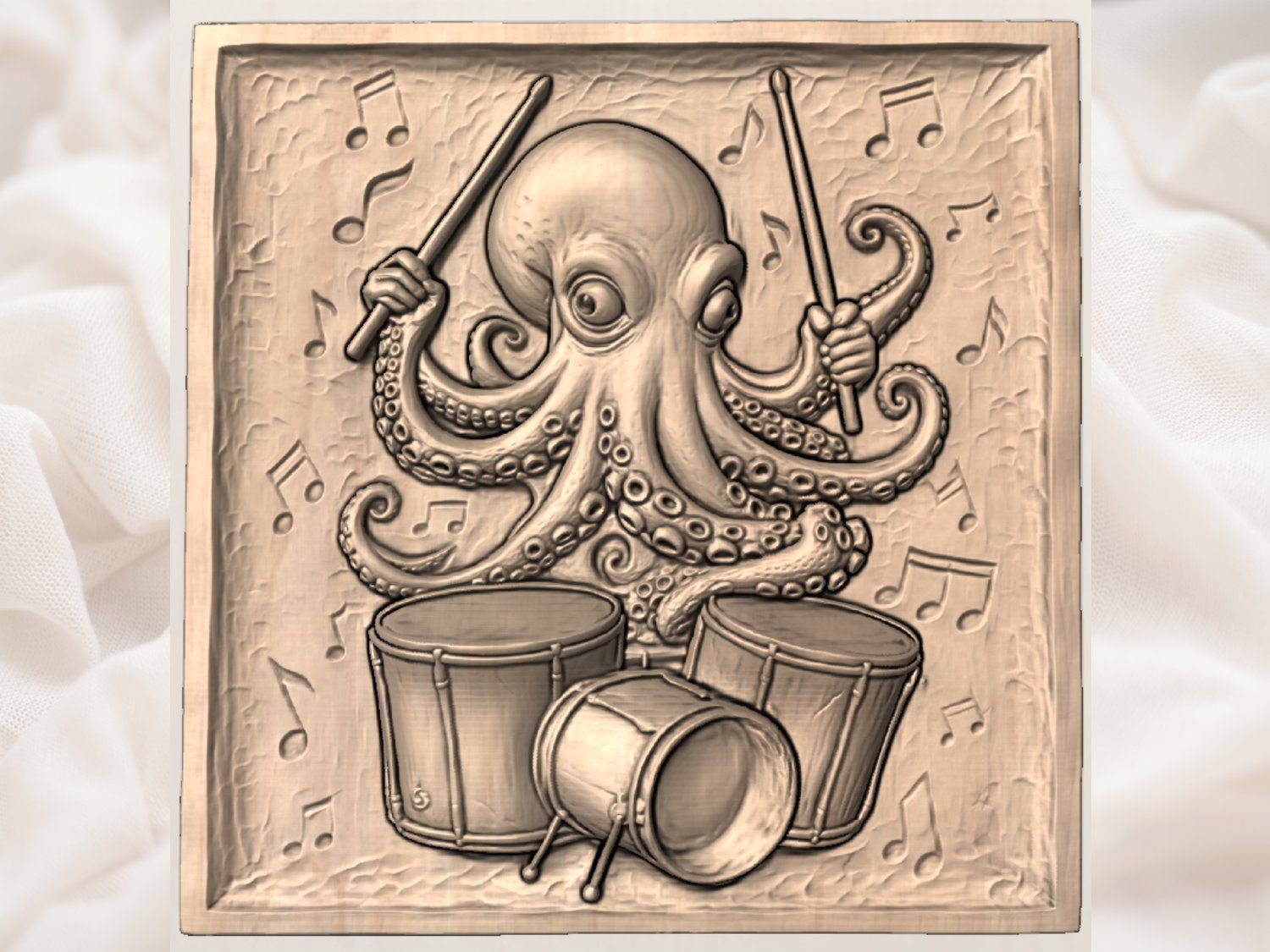 Master Musician Octopus Drummer CNC Relief STL bas-relief STL — view 3