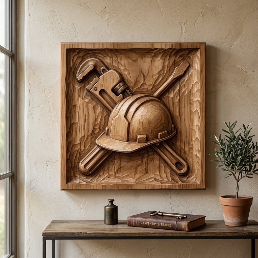 Master Tradesman Tools and Hard Hat Wood Carving CNC Relief STL bas-relief STL — view 13