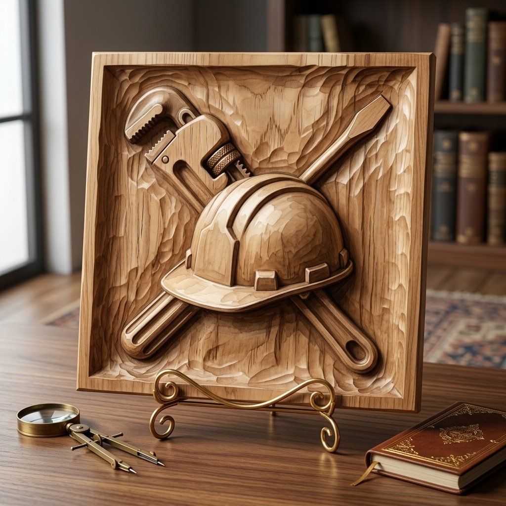 Master Tradesman Tools and Hard Hat Wood Carving CNC Relief STL bas-relief STL — view 14