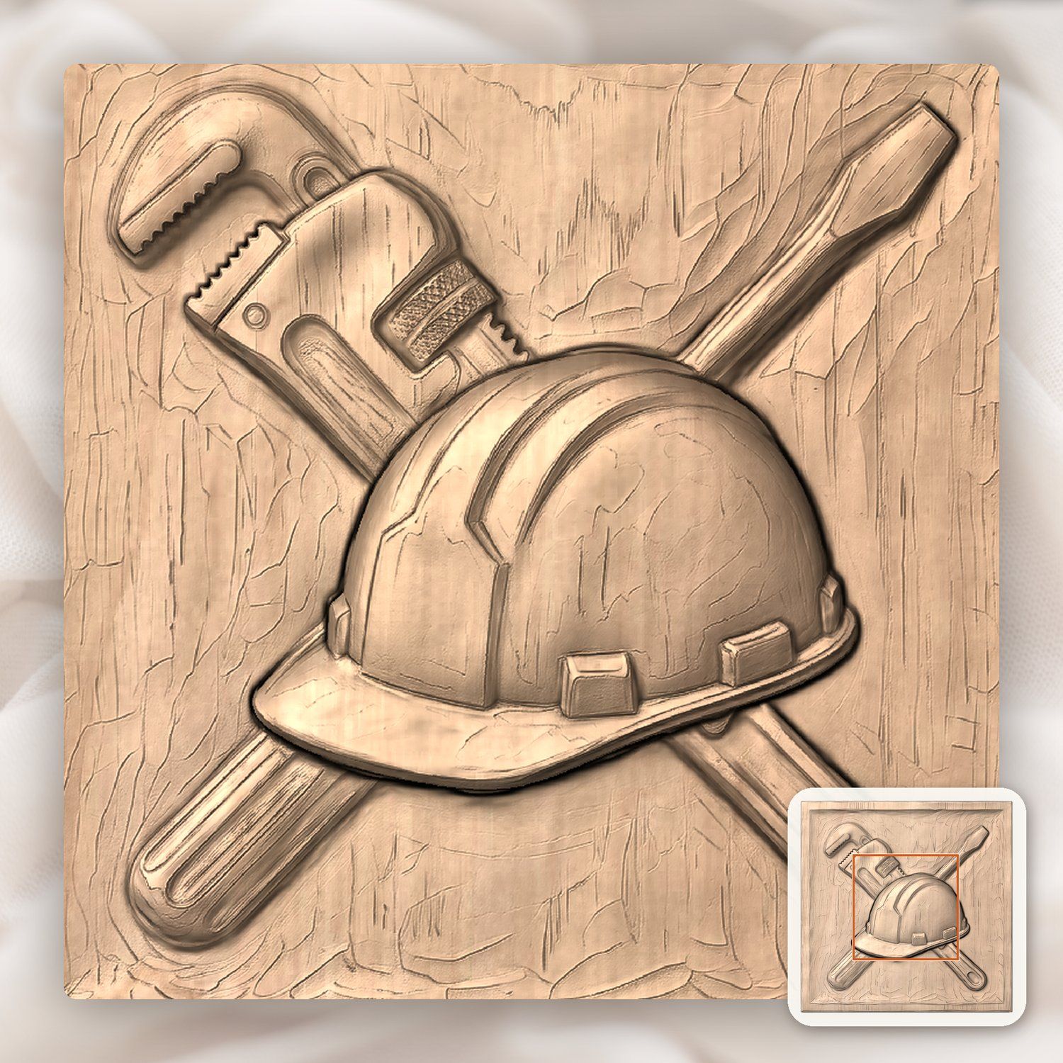 Master Tradesman Tools and Hard Hat Wood Carving CNC Relief STL bas-relief STL — view 6