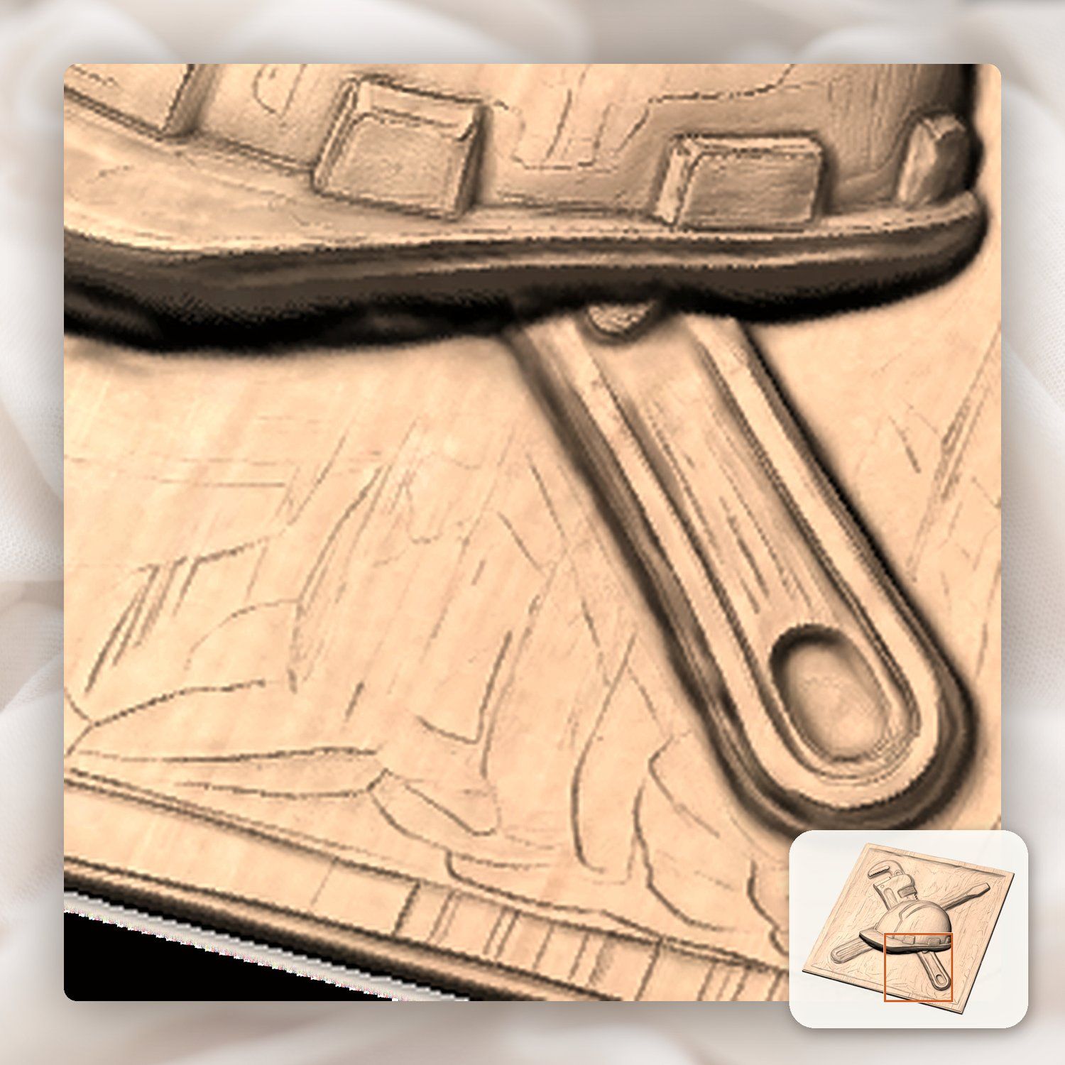 Master Tradesman Tools and Hard Hat Wood Carving CNC Relief STL bas-relief STL — view 9
