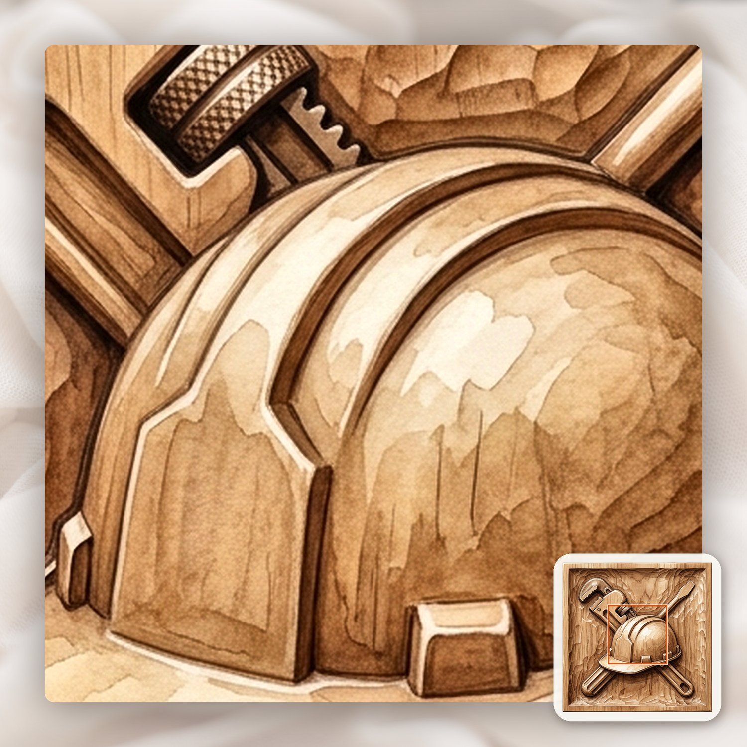 Master Tradesman Tools and Hard Hat Wood Carving CNC Relief STL bas-relief STL — view 11