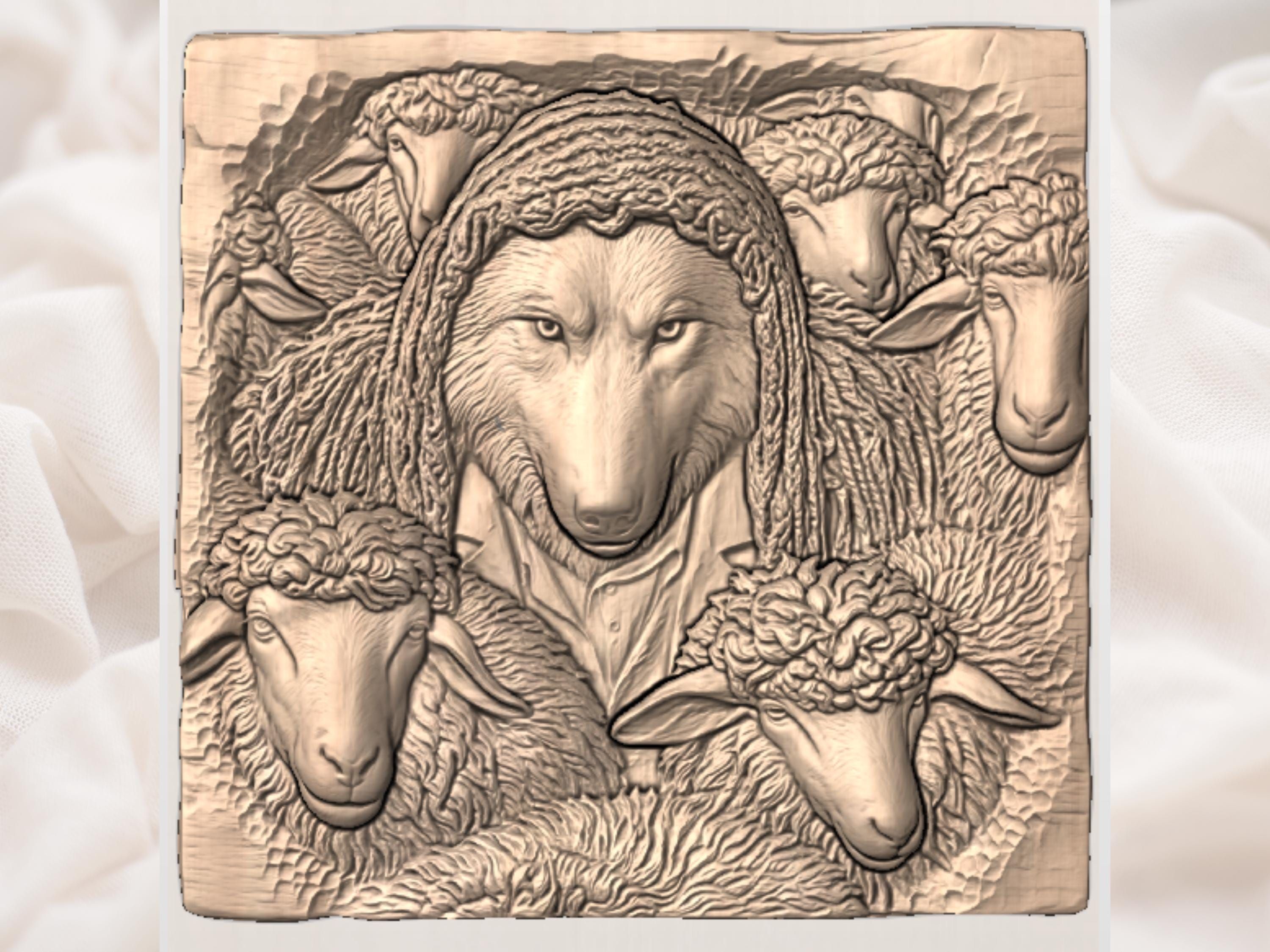 Wolf in Sheep's Clothing Bas-Relief, Matthew 7:15 STL bas-relief STL — view 2