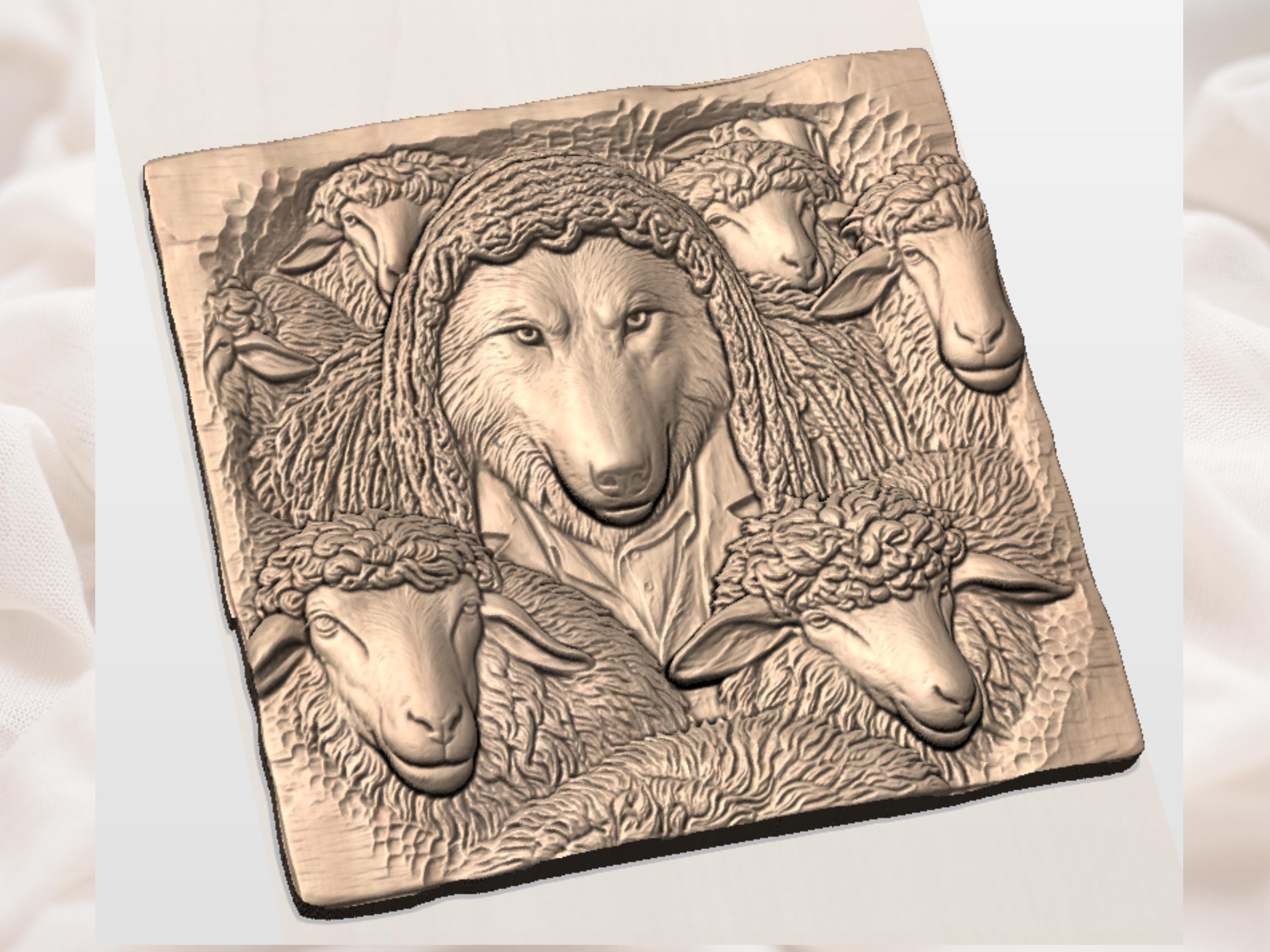 Wolf in Sheep's Clothing Bas-Relief, Matthew 7:15 STL bas-relief STL — view 3