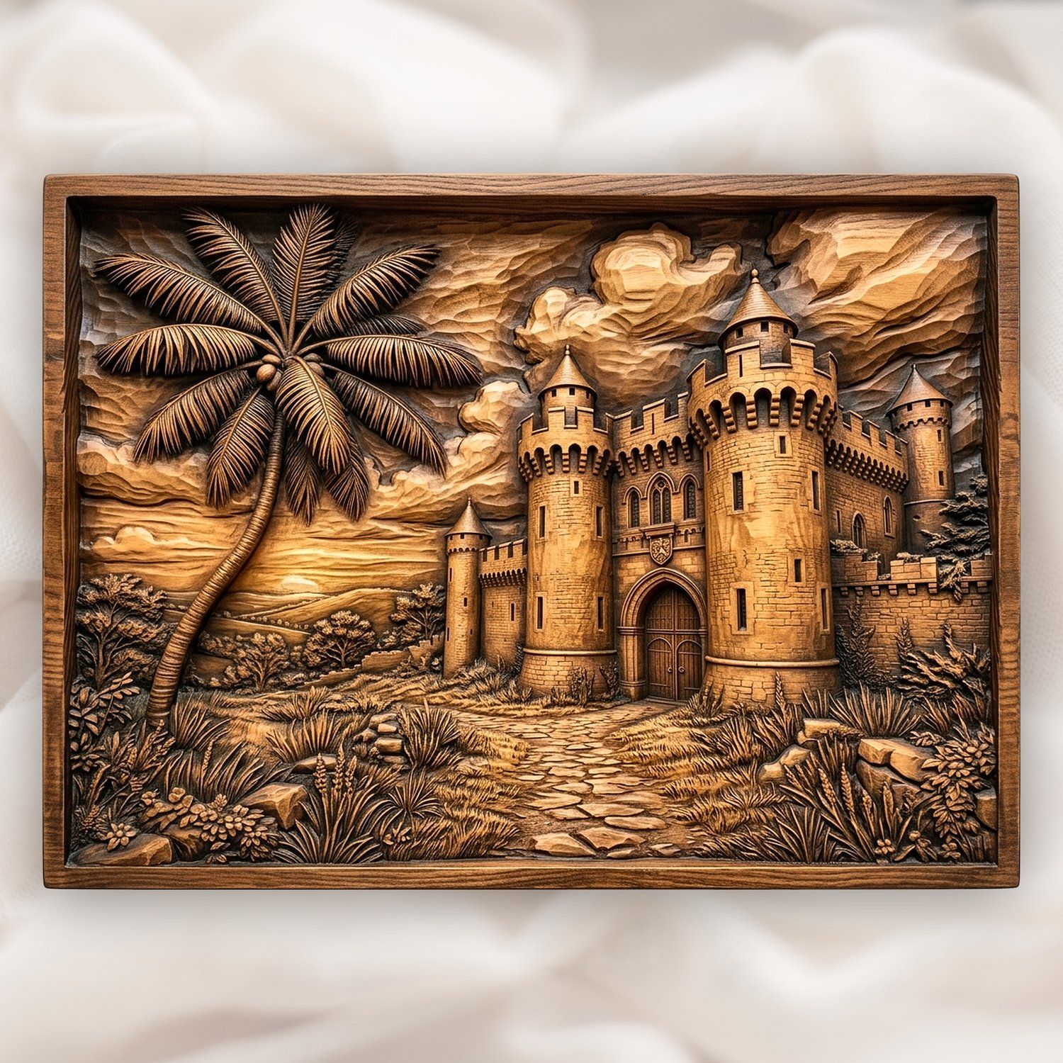 Medieval Castle Palm Tree CNC Relief STL bas-relief STL design