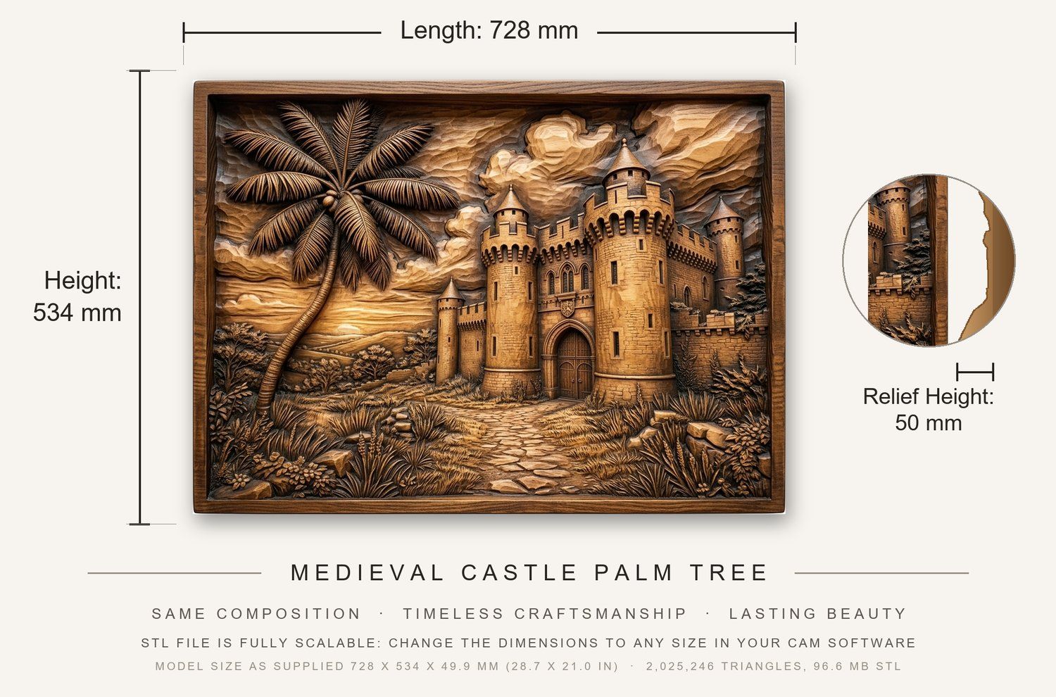 Medieval Castle Palm Tree CNC Relief STL bas-relief STL — view 3