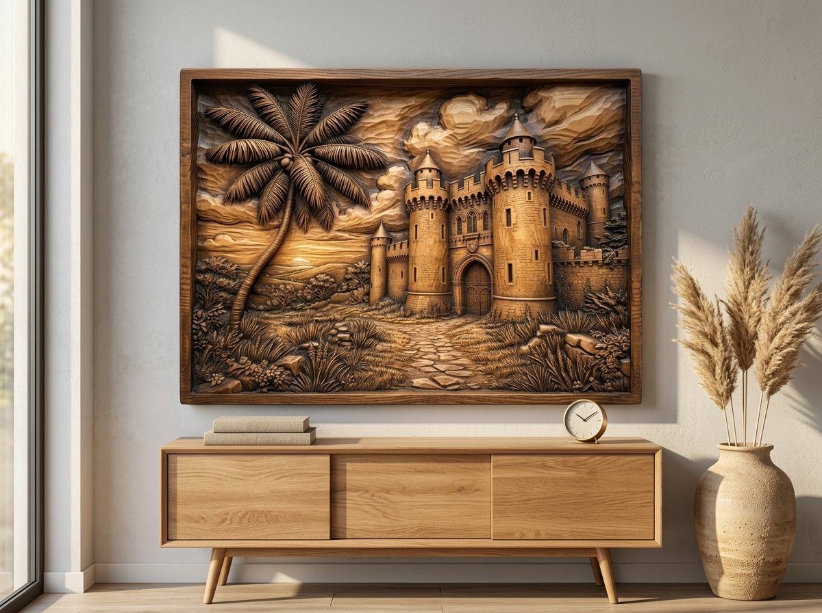 Medieval Castle Palm Tree CNC Relief STL bas-relief STL — view 14
