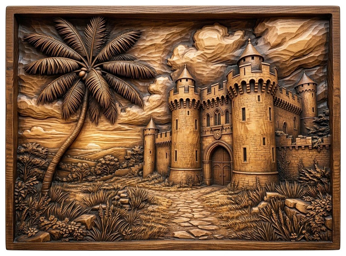 Medieval Castle Palm Tree CNC Relief STL bas-relief STL — view 4