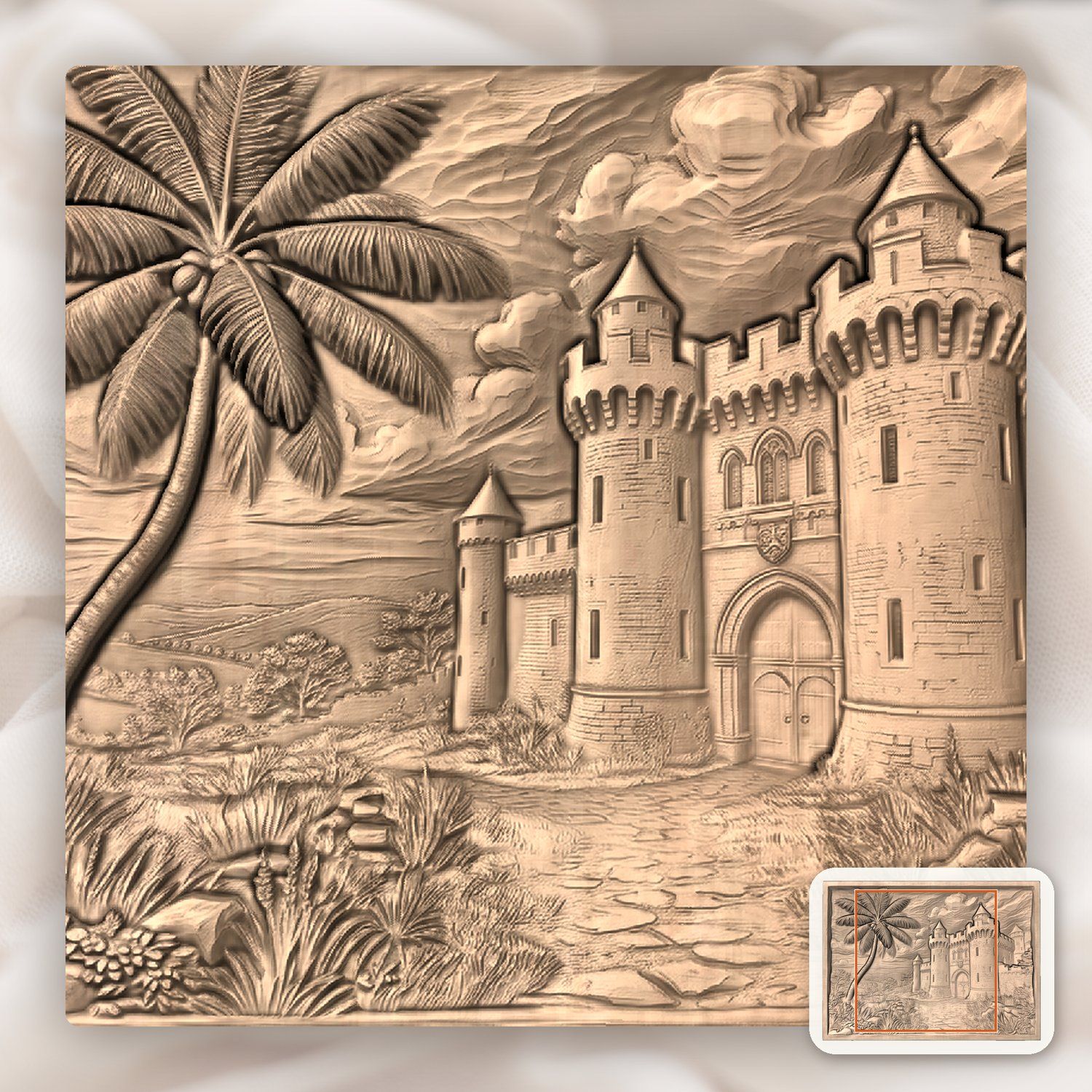 Medieval Castle Palm Tree CNC Relief STL bas-relief STL — view 7