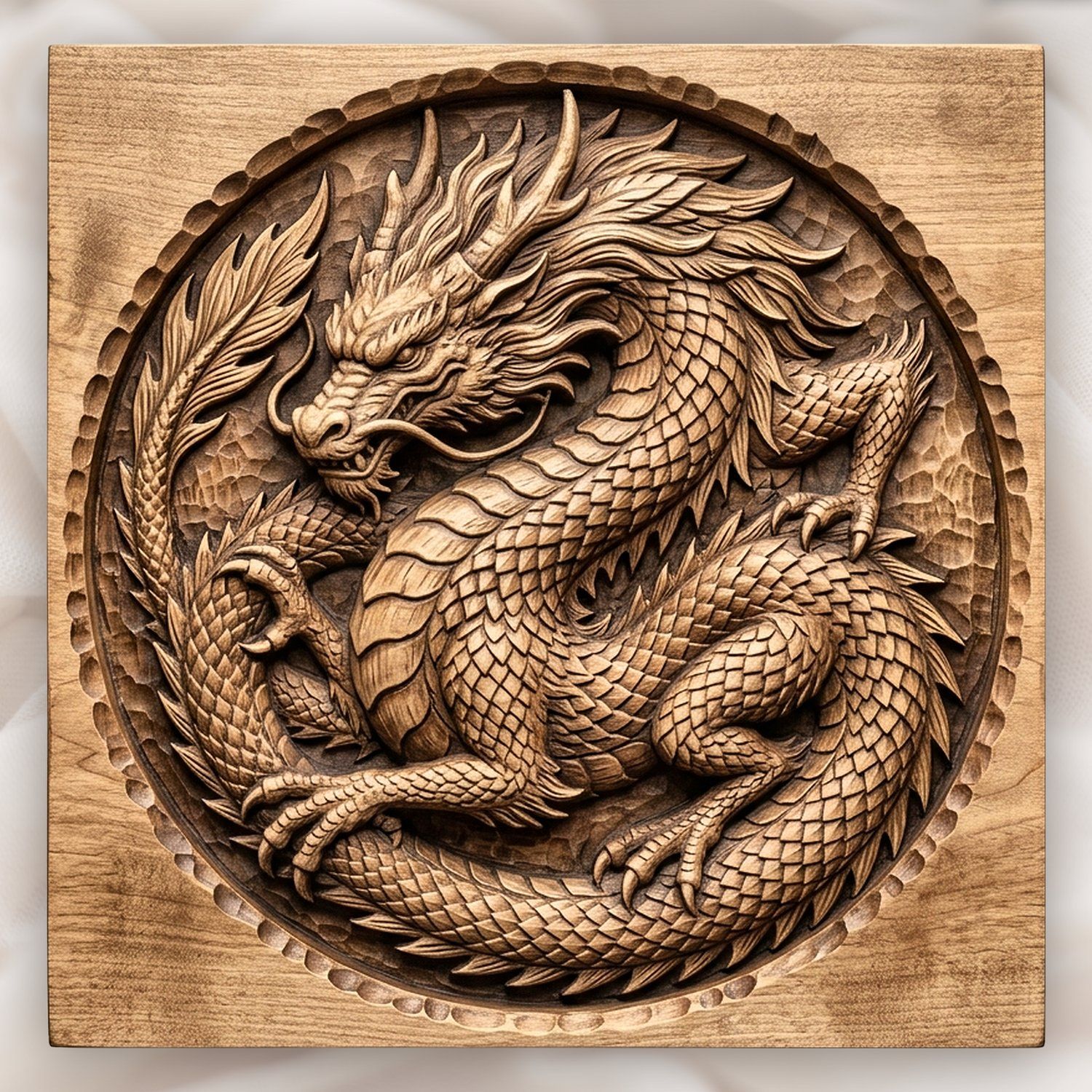 Medieval Coiled Dragon Medallion CNC Relief STL bas-relief STL design