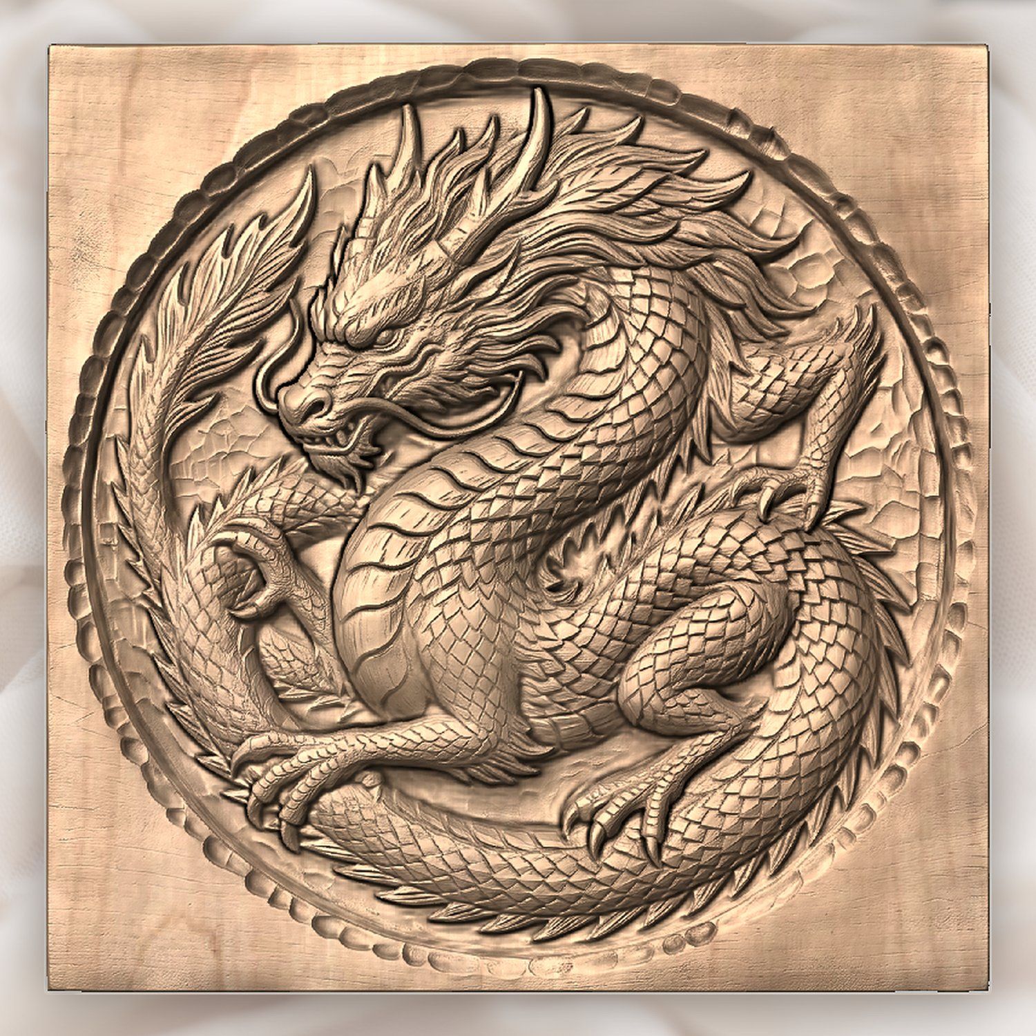 Medieval Coiled Dragon Medallion CNC Relief STL bas-relief STL — view 4