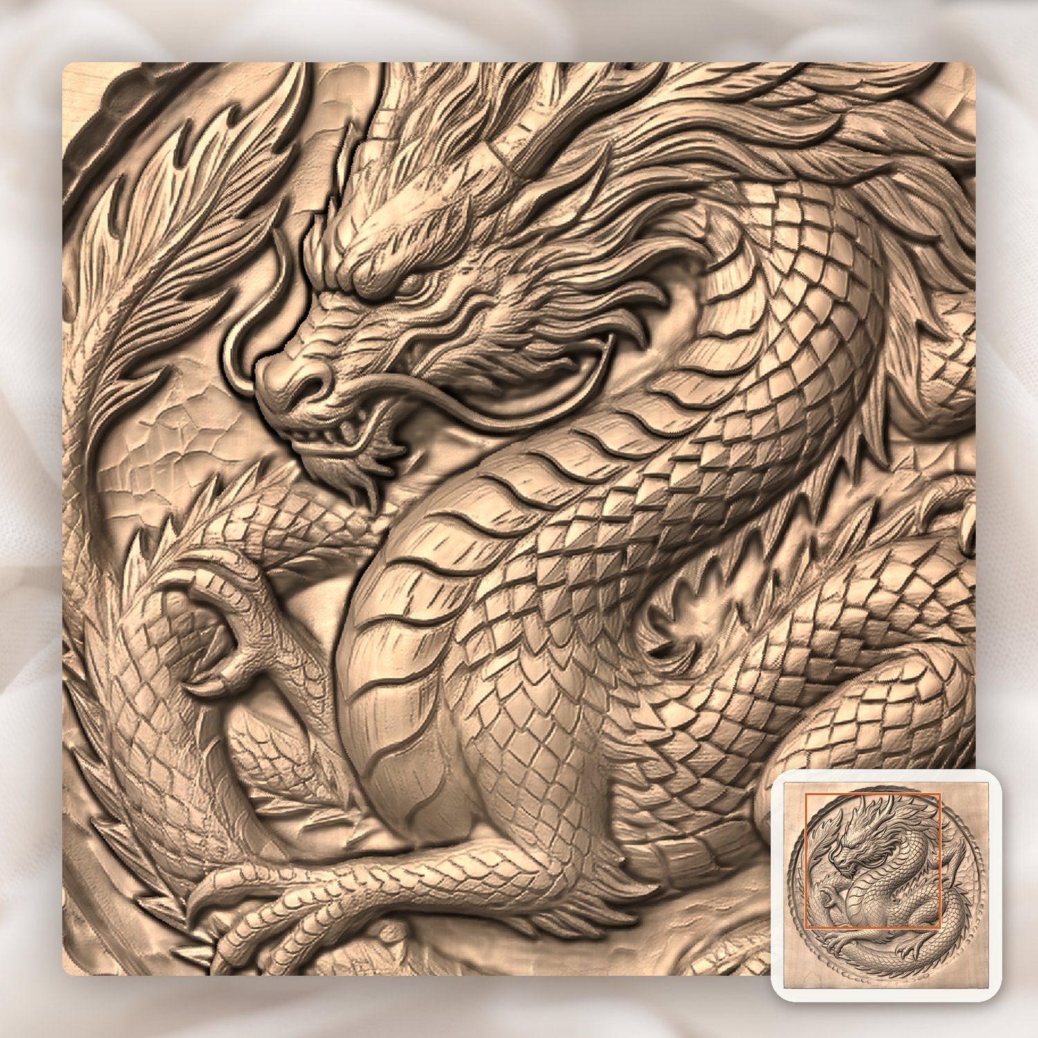 Medieval Coiled Dragon Medallion CNC Relief STL bas-relief STL — view 6