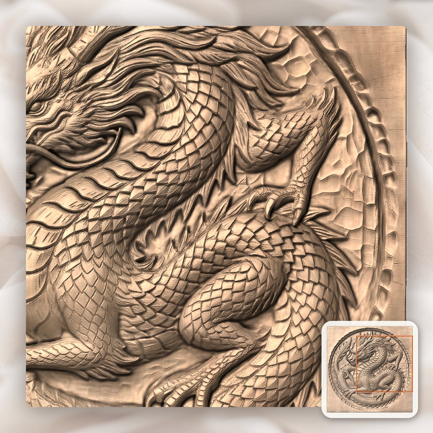 Medieval Coiled Dragon Medallion CNC Relief STL bas-relief STL — view 7